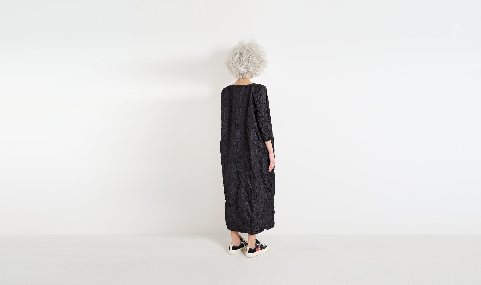 black crumpled silk dress