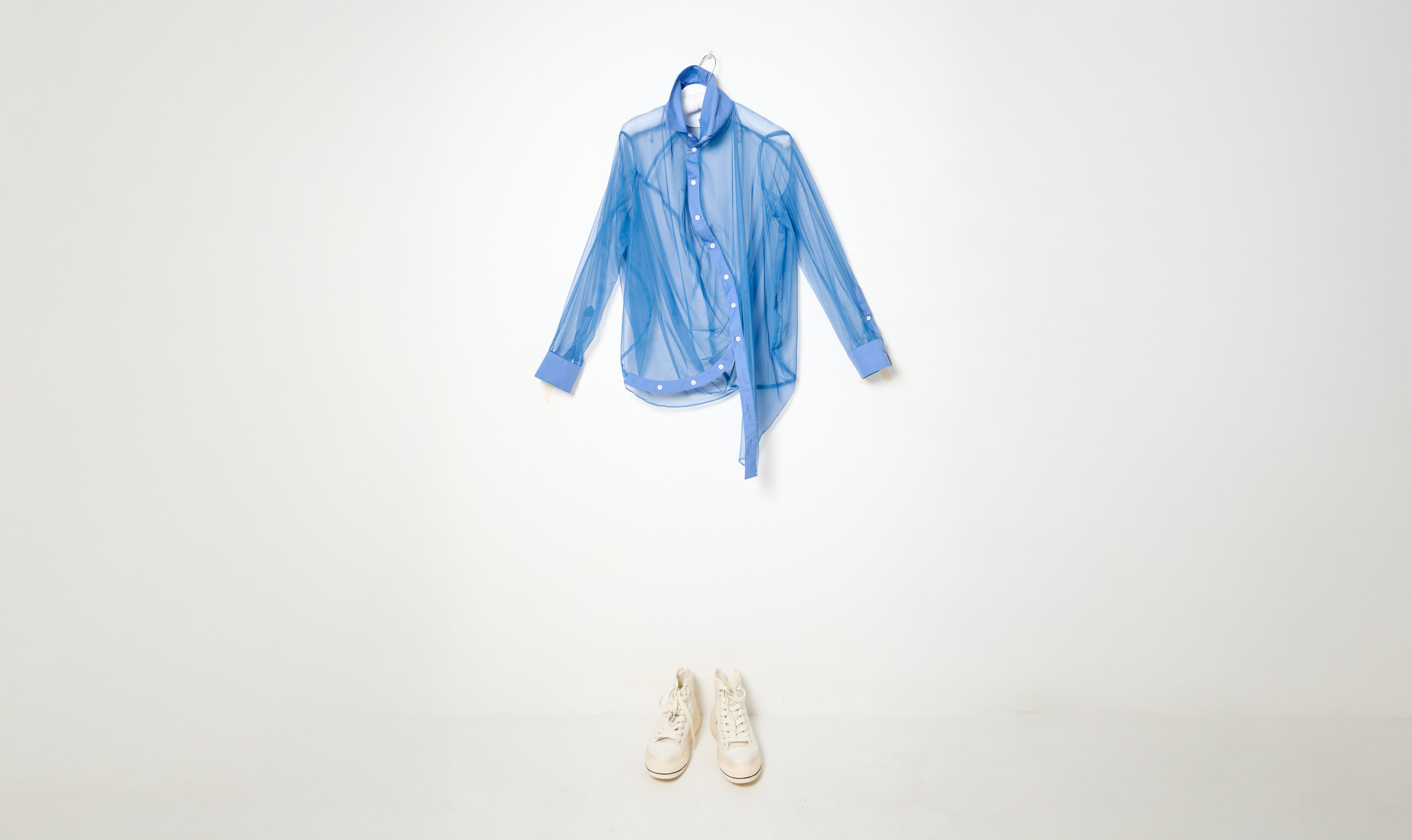 saxe blue deconstructed see-through shirt