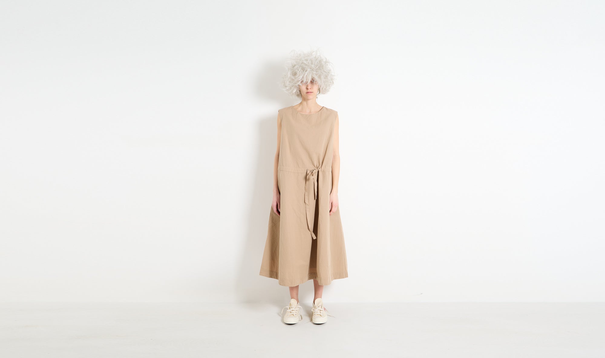 beige cotton sleveless dress