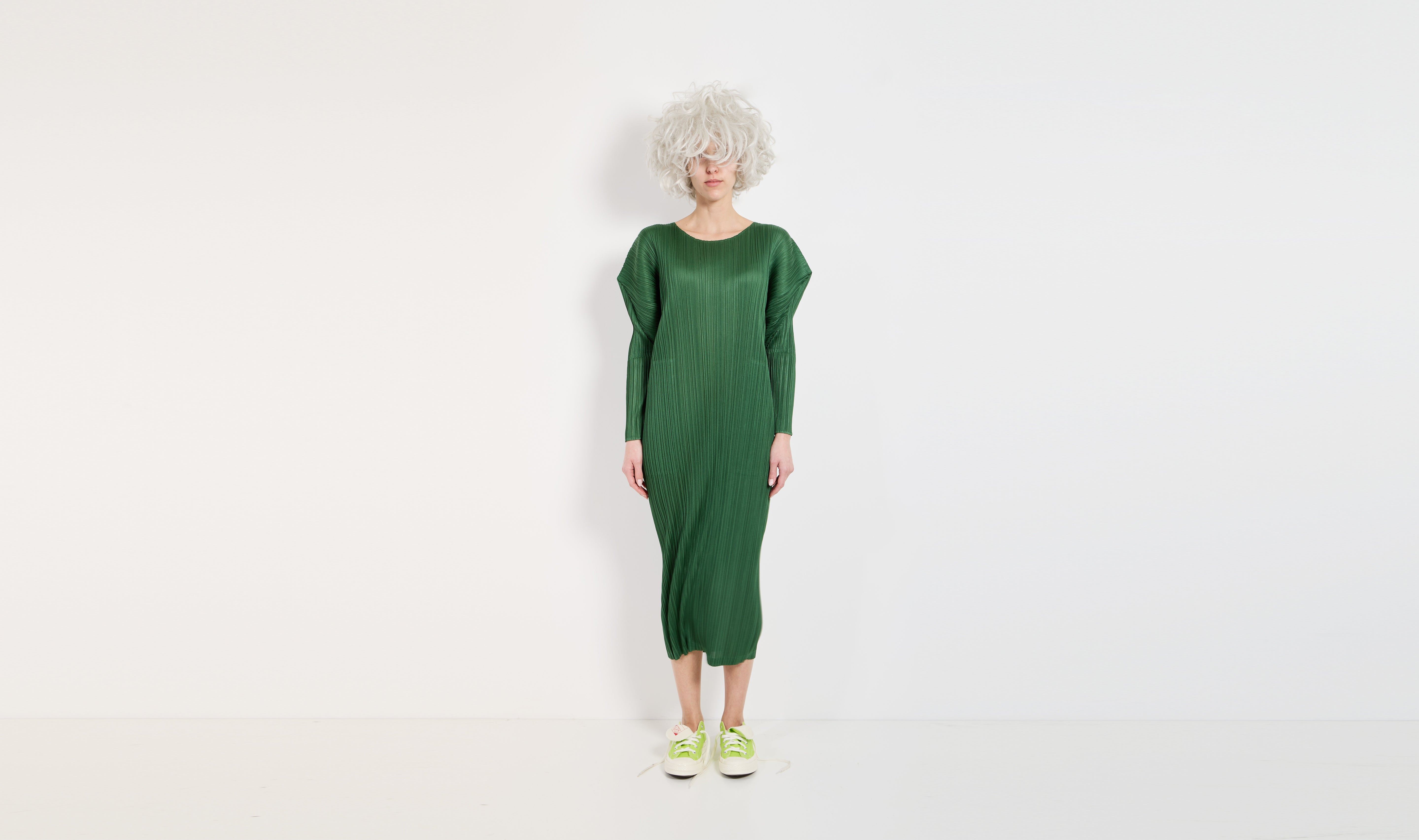 dark green plissé dress