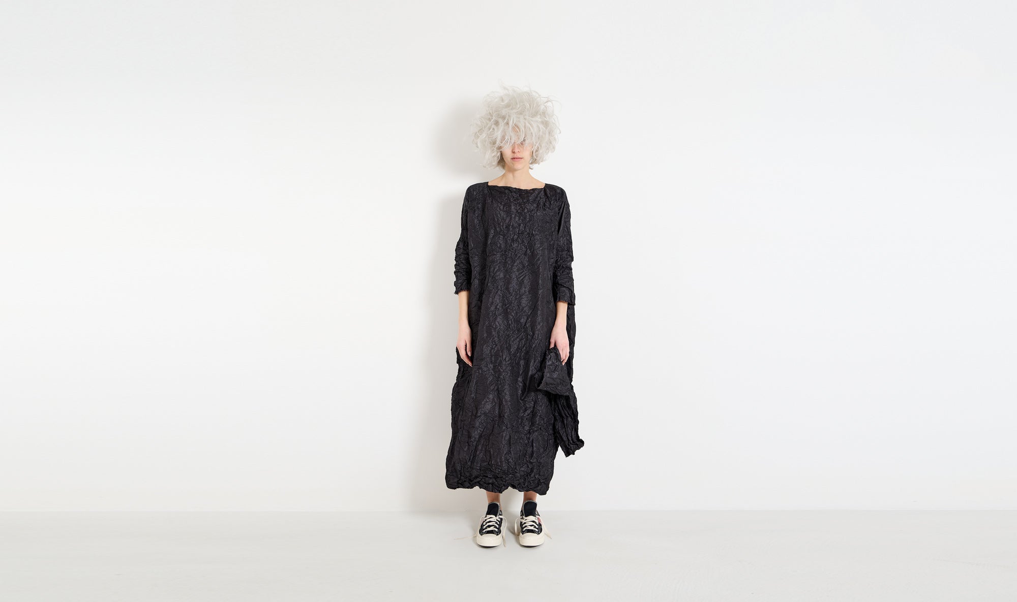 black crumpled silk dress