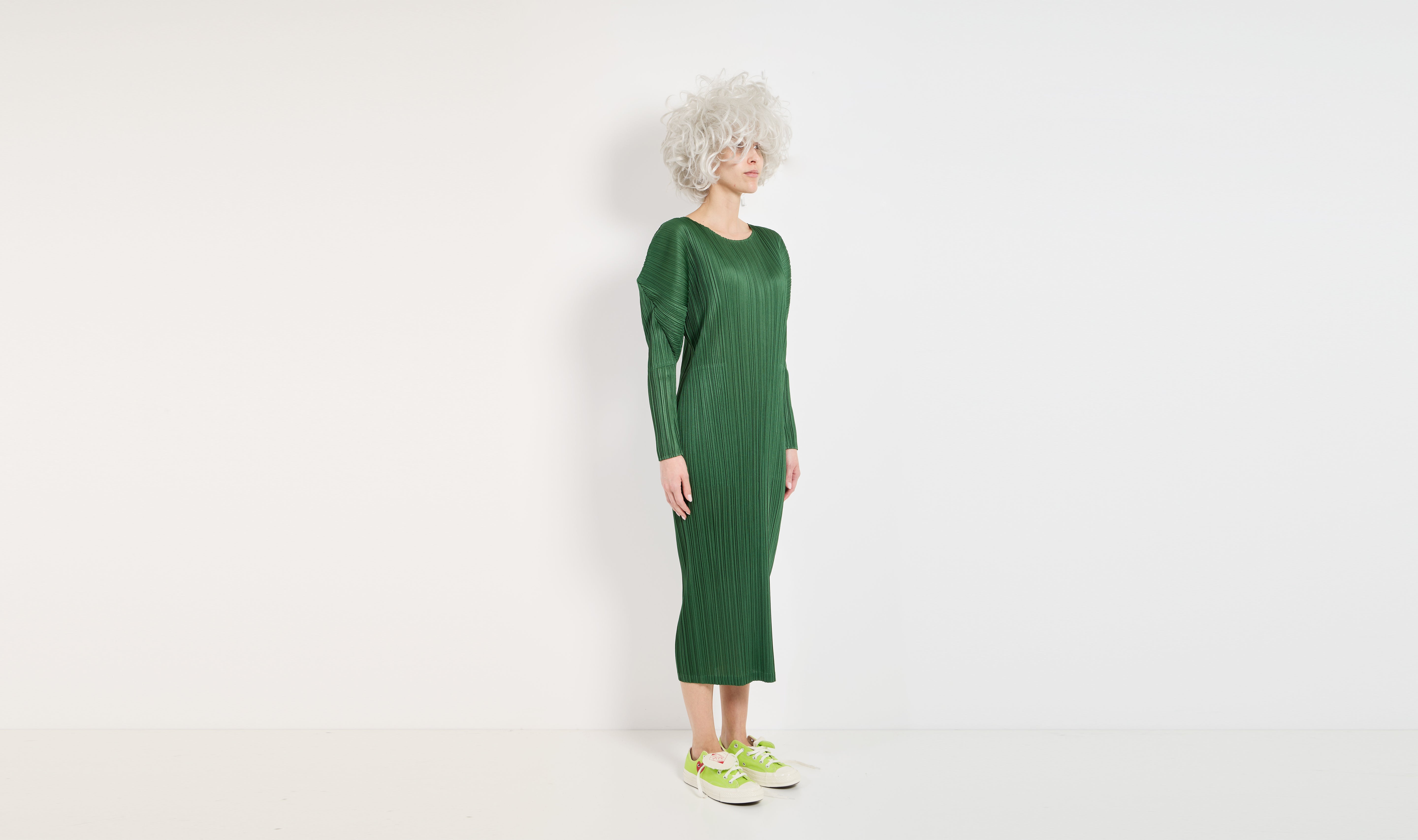 dark green plissé dress