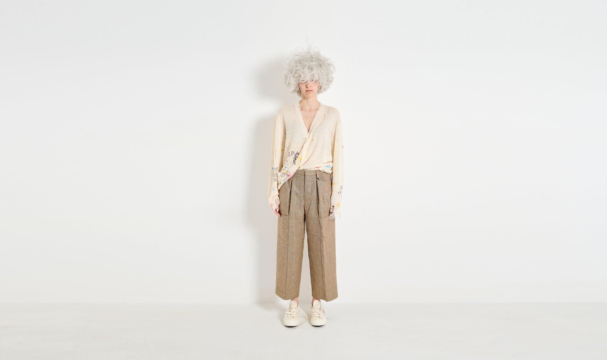 beige pied de poule check trousers