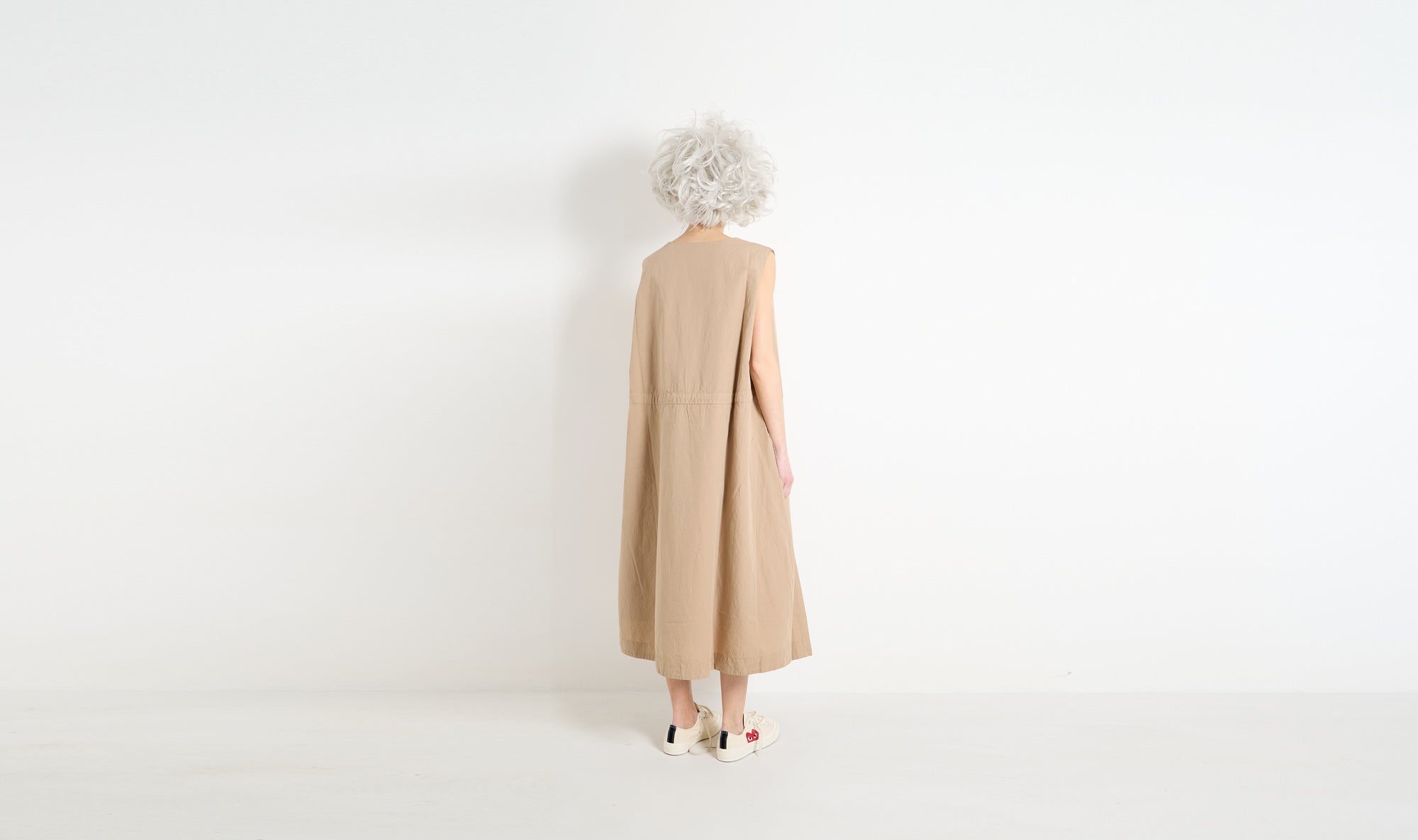 beige cotton sleveless dress