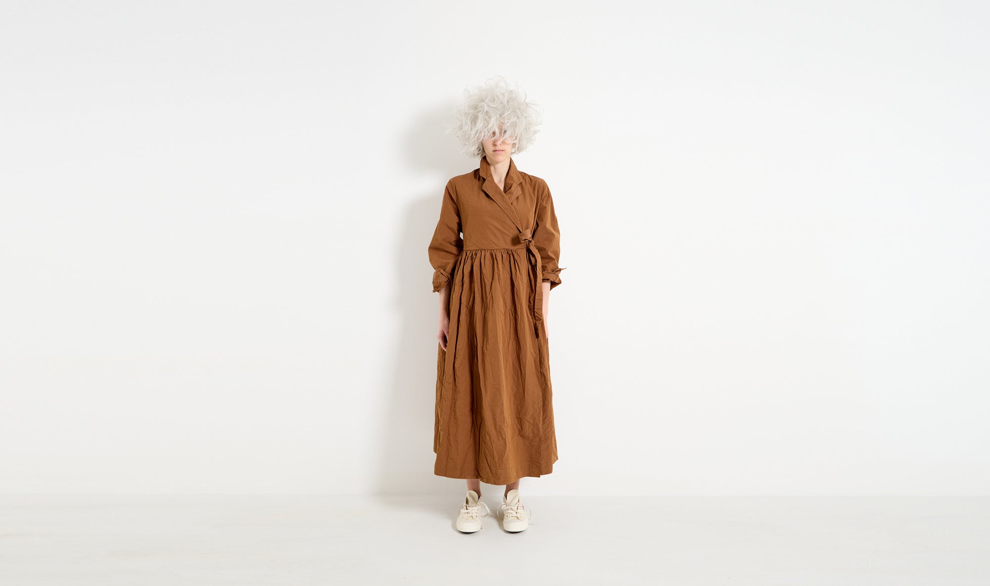 brown cotton wrap dress
