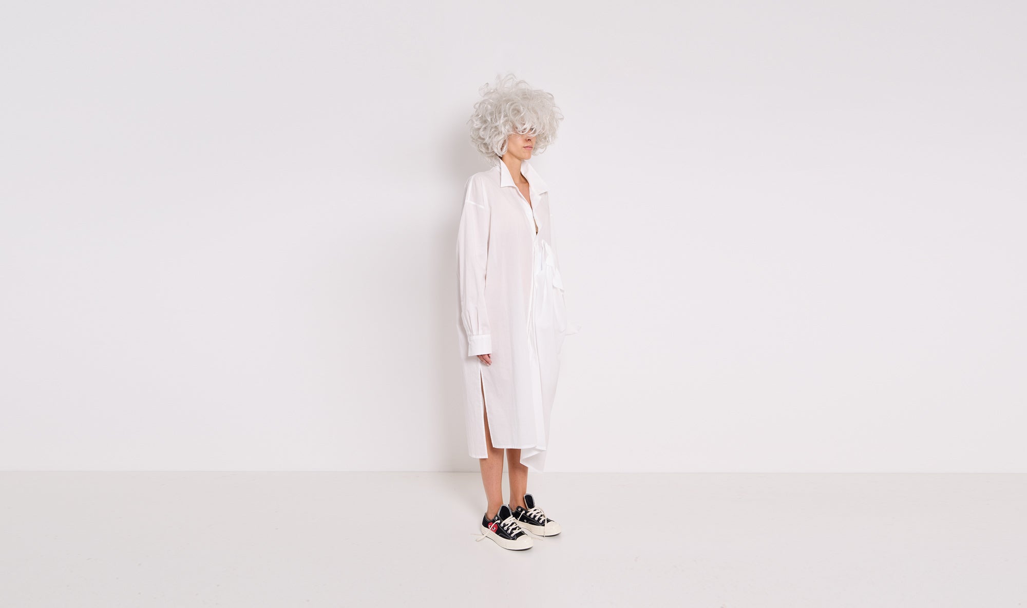 white asymmetrical cotton shirt dress Après Paris