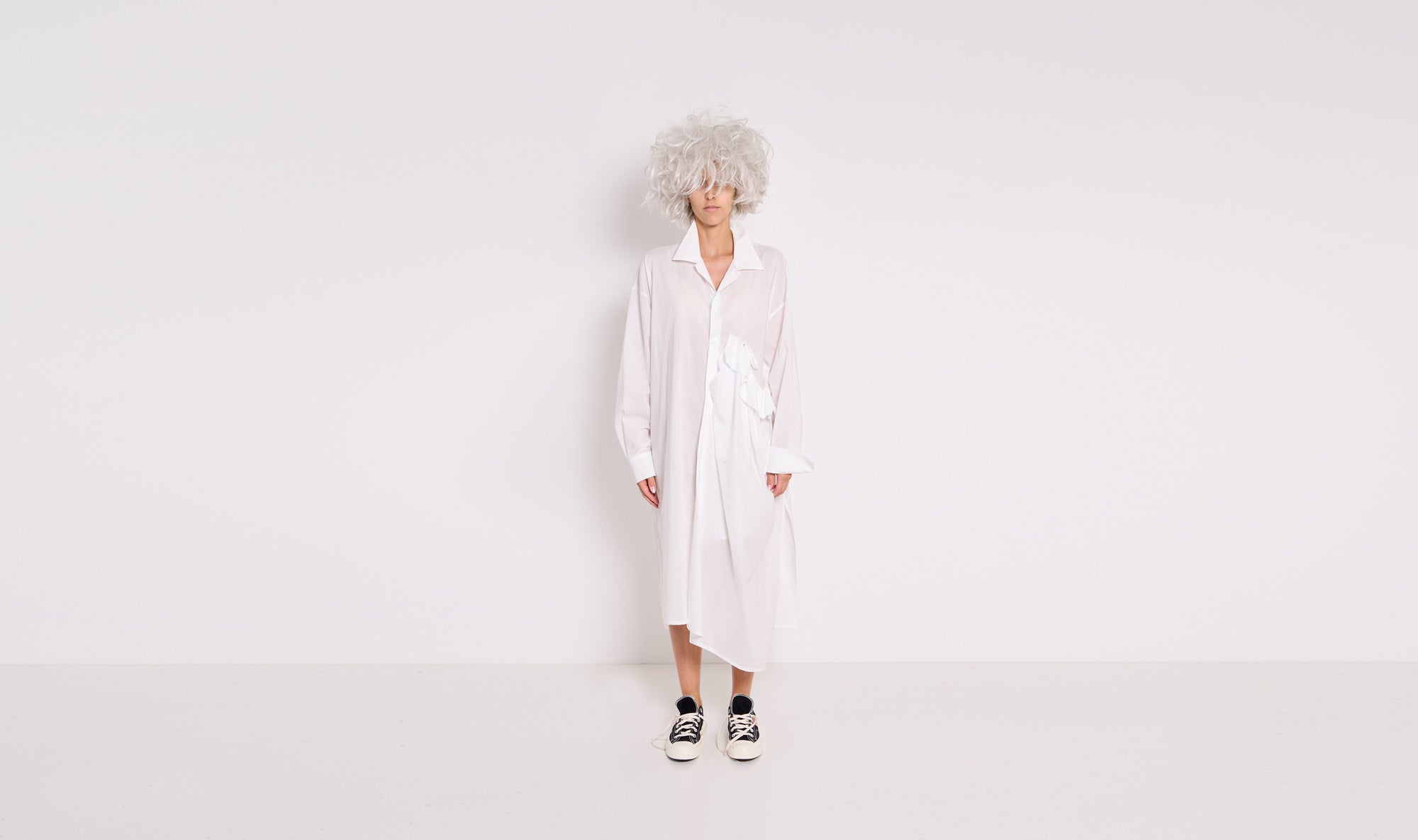 white asymmetrical cotton shirt dress Après Paris