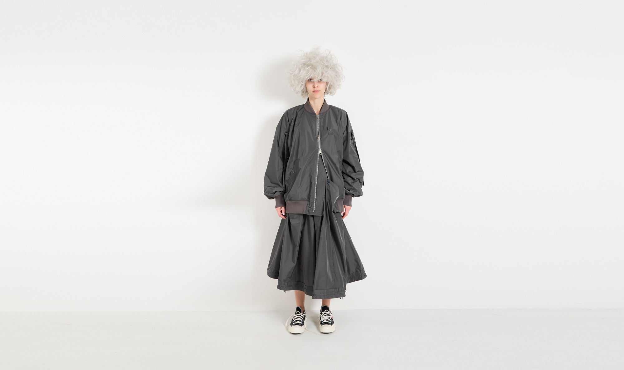 khaki nylon jacket skirt outfit