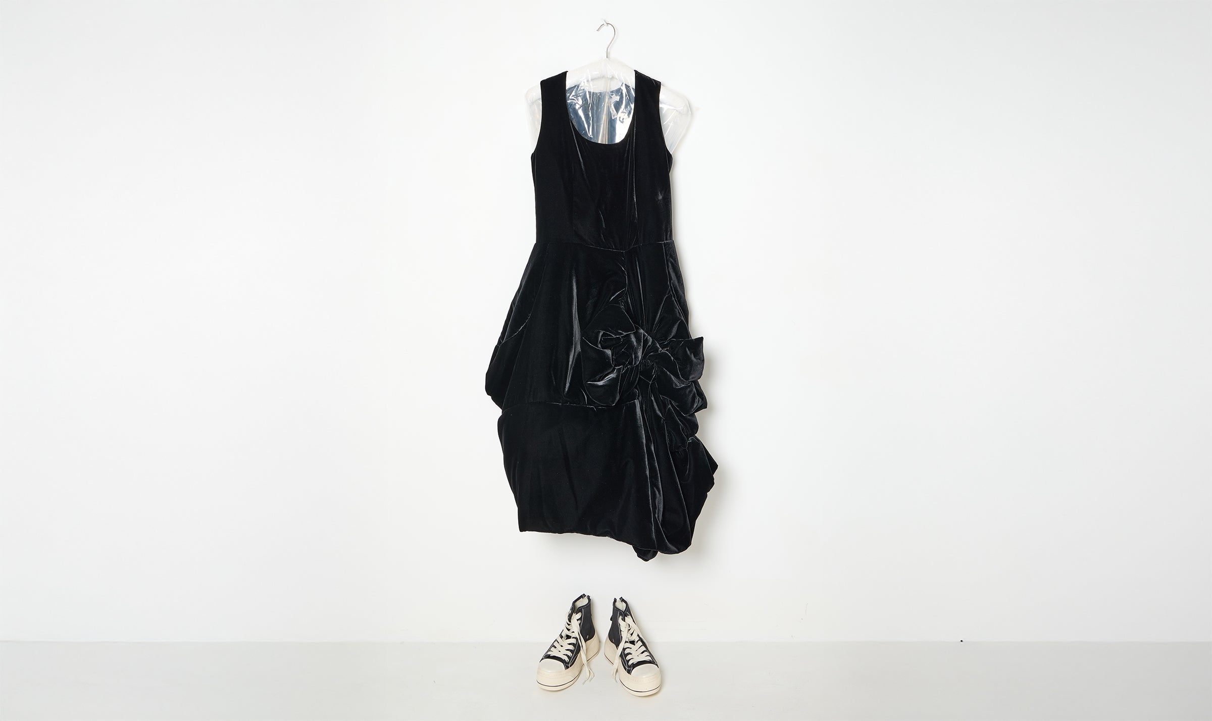 black cupro velvet draped dress