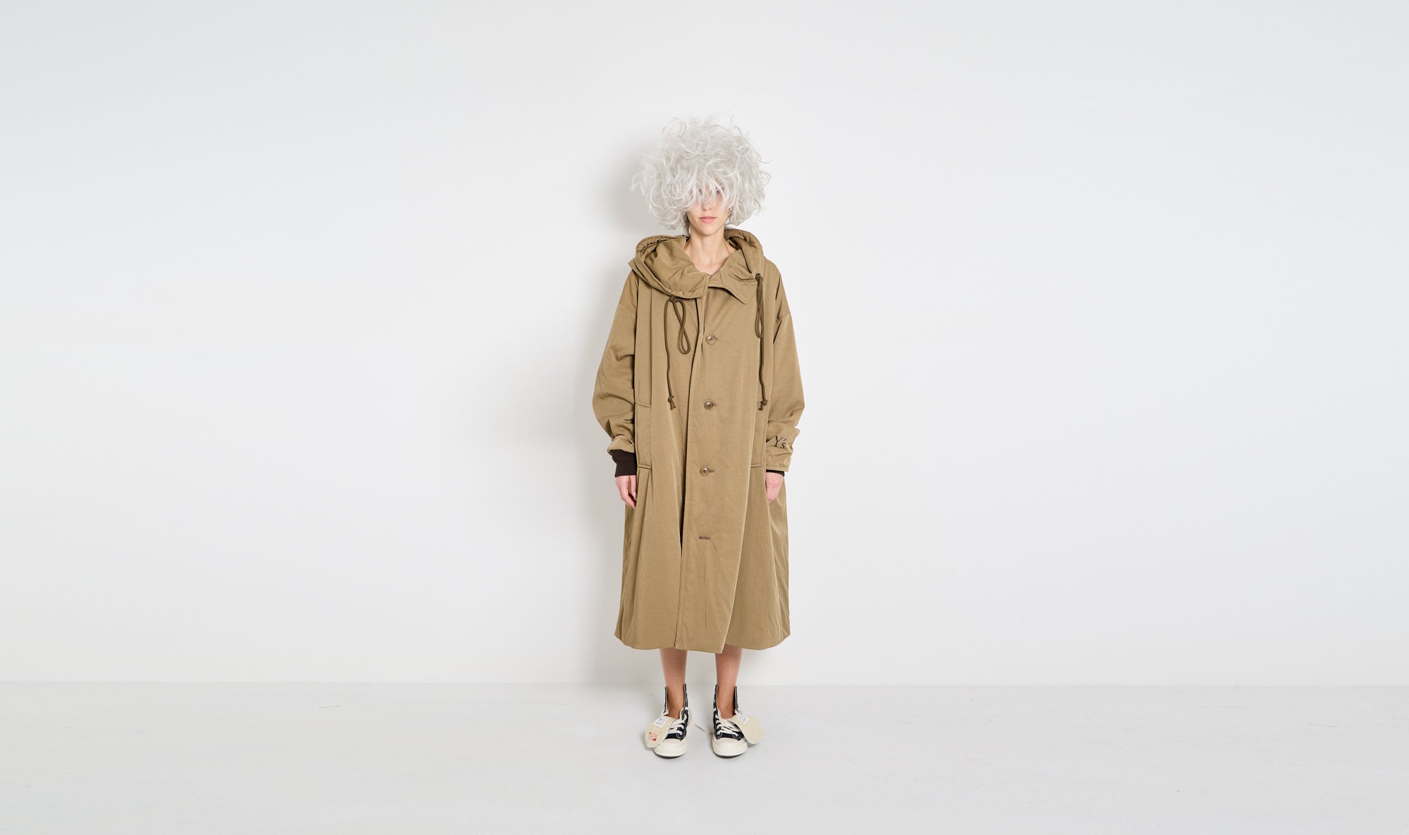 beige hood overcoat