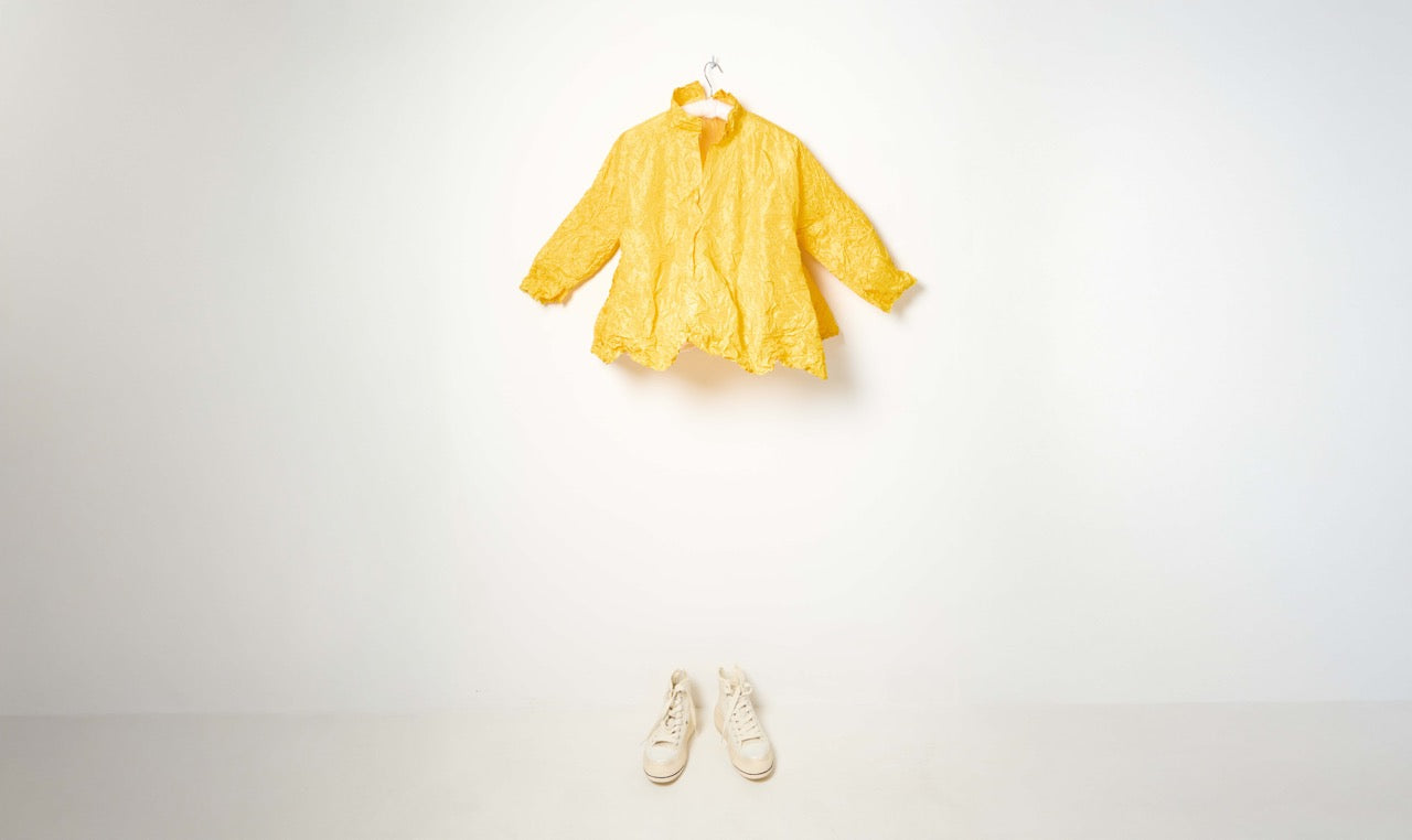 washed yellow saffron silk shirt