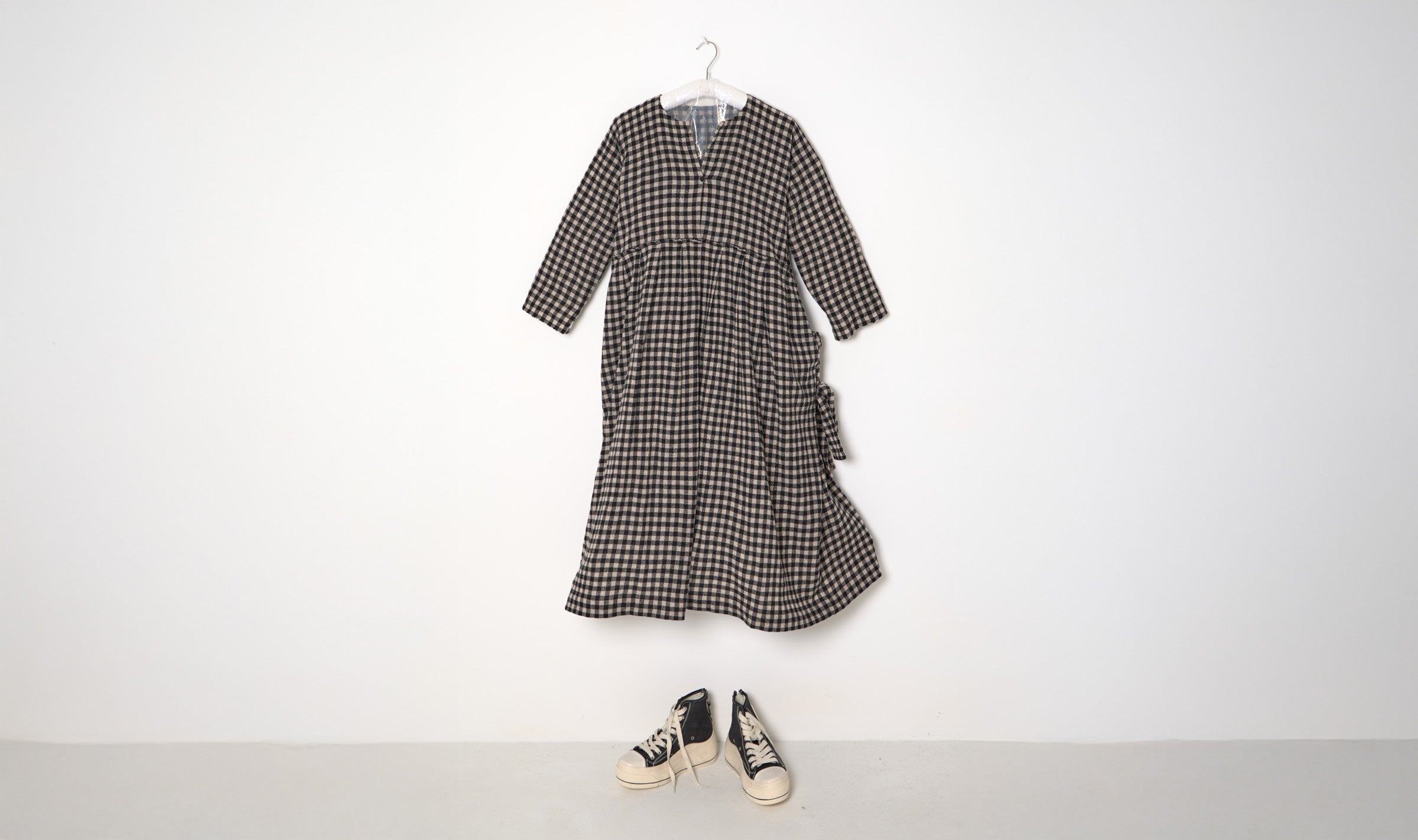 Black and White Check Long Wool Dress