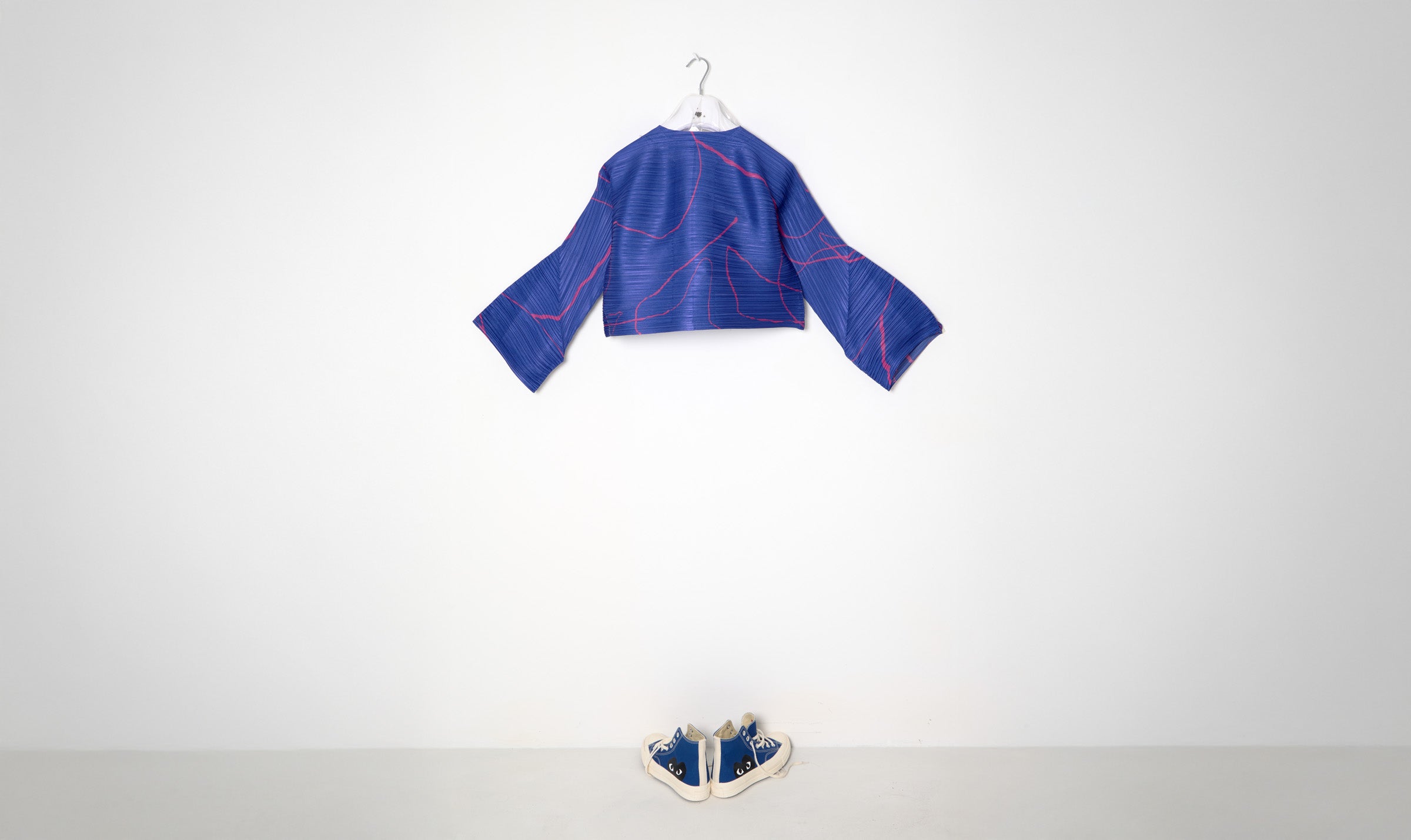Blue Abstract Coral Print Pleated Cardigan