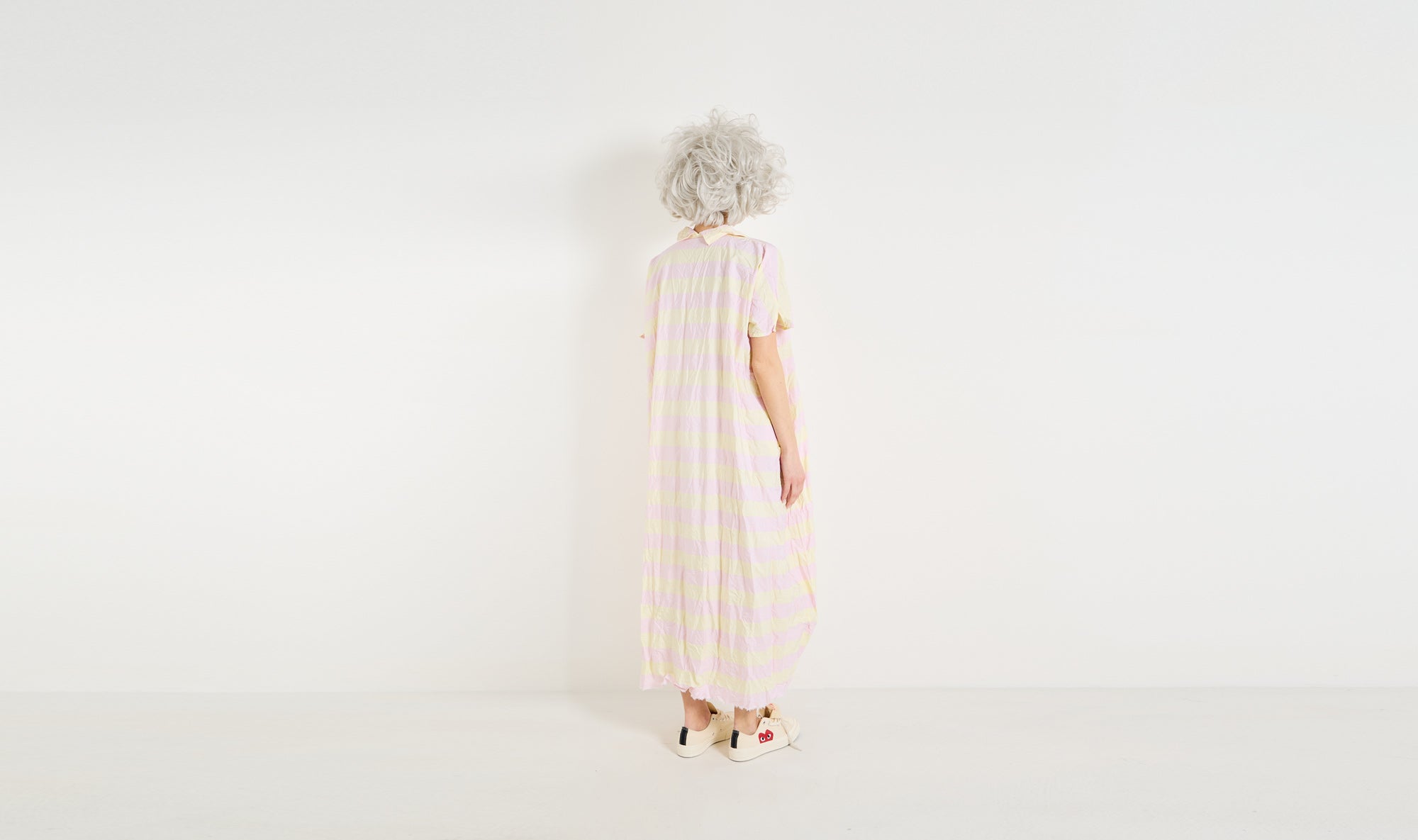 yellow peach stripes cotton dress