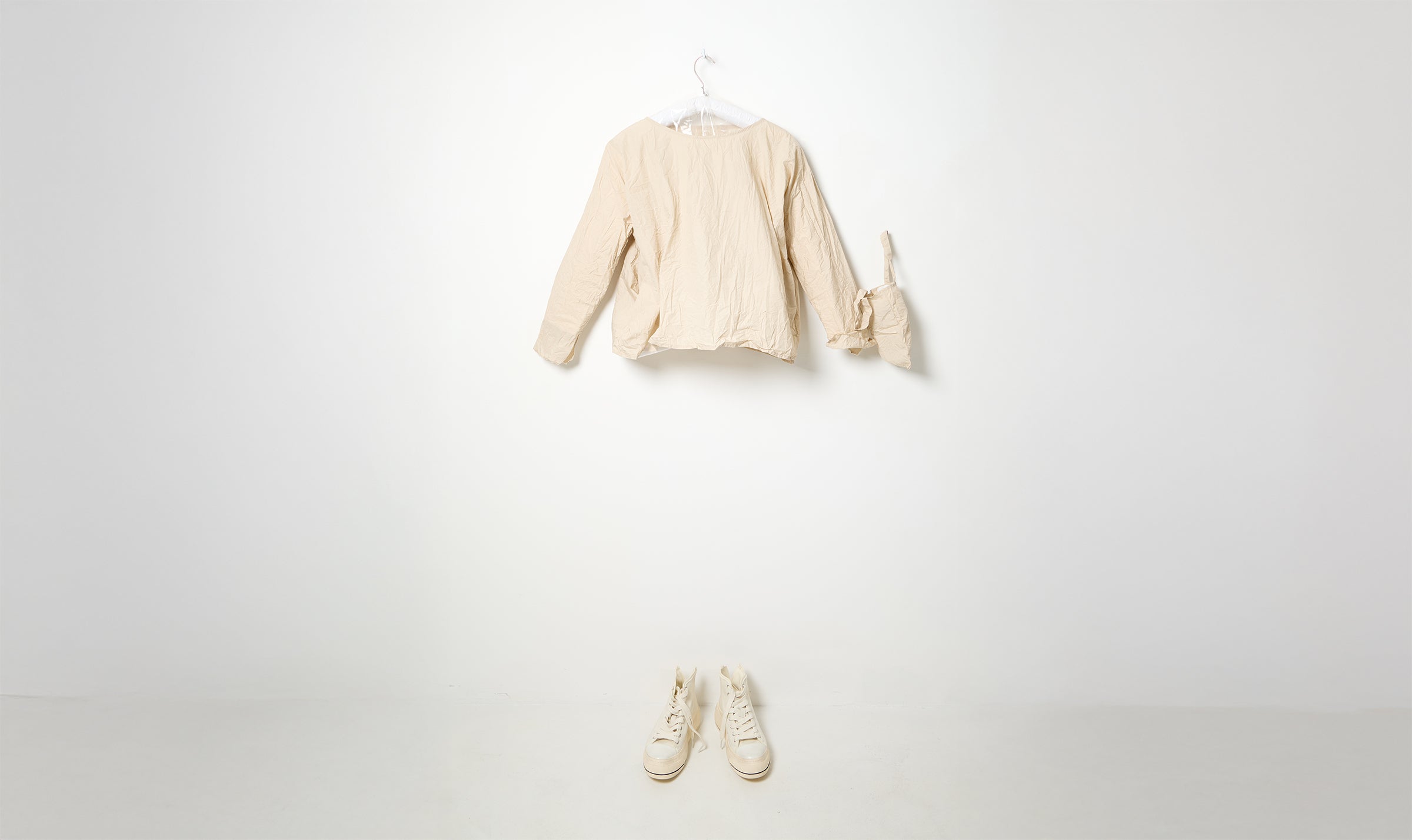 washed light natural beige cotton round collar blouse