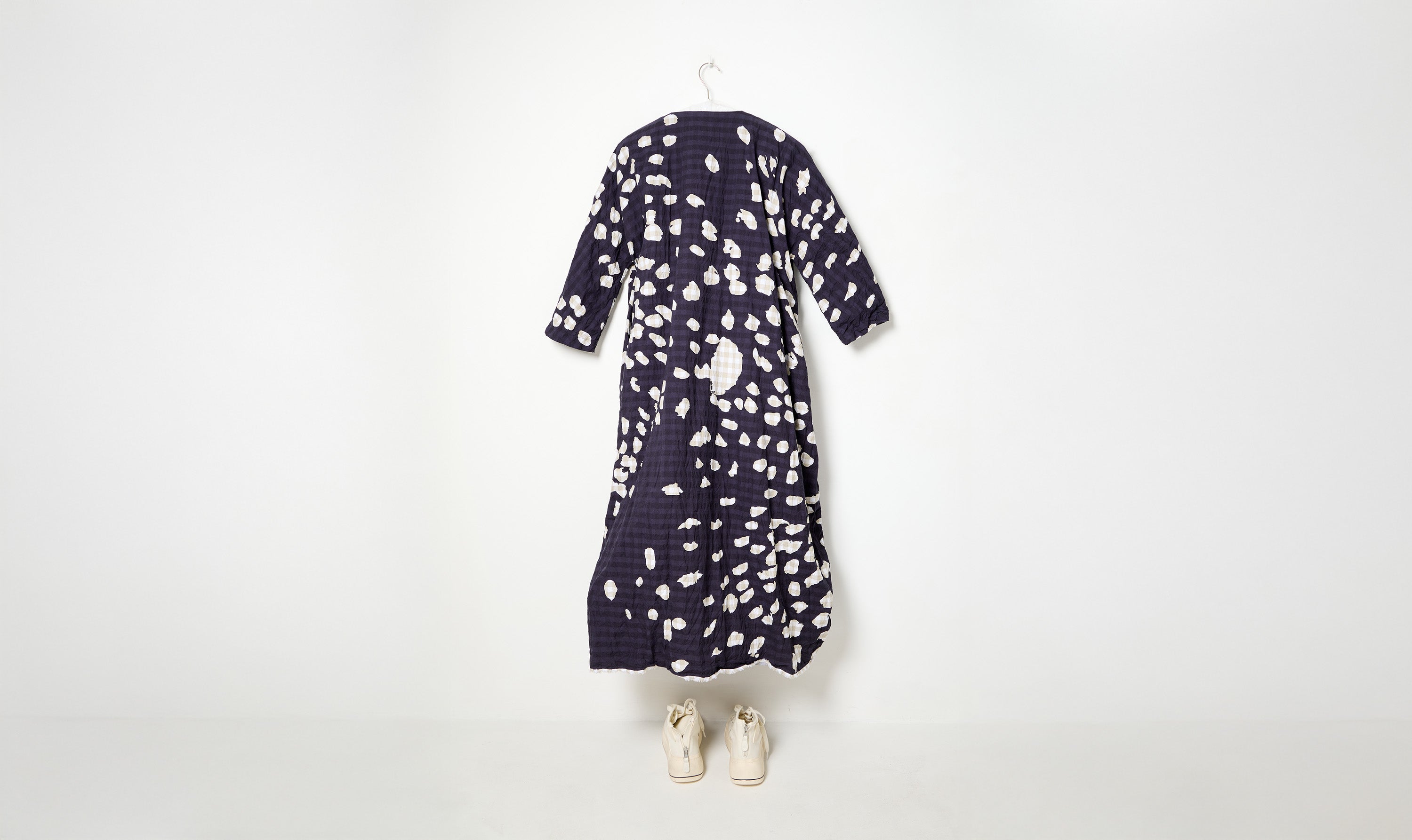wide cotton abstract print on check dress