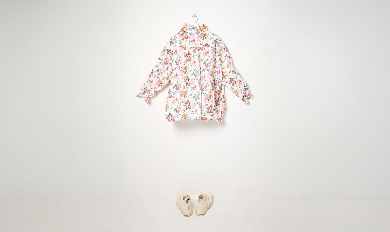 washed floral print white pink cotton shirt