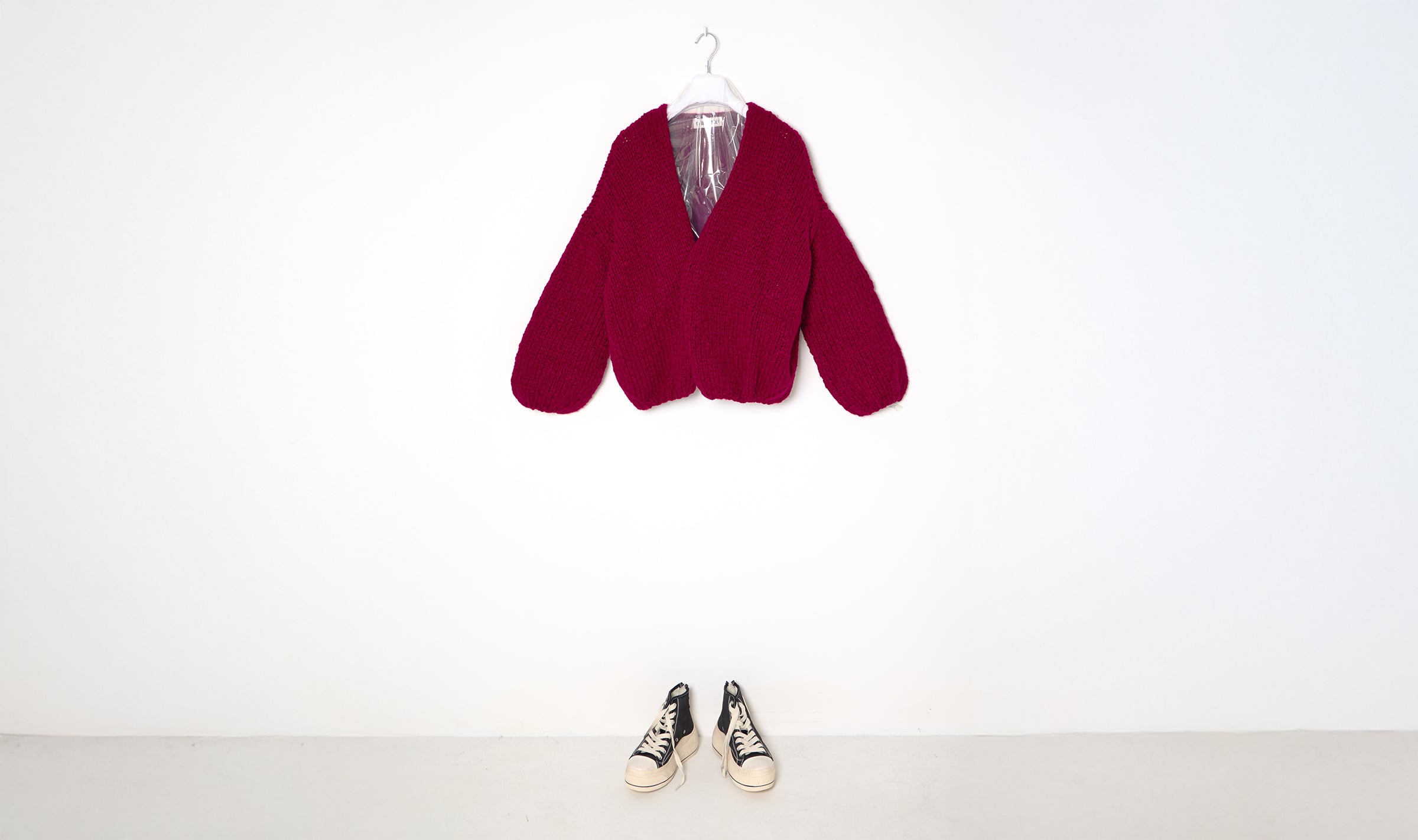 red wool cardigan