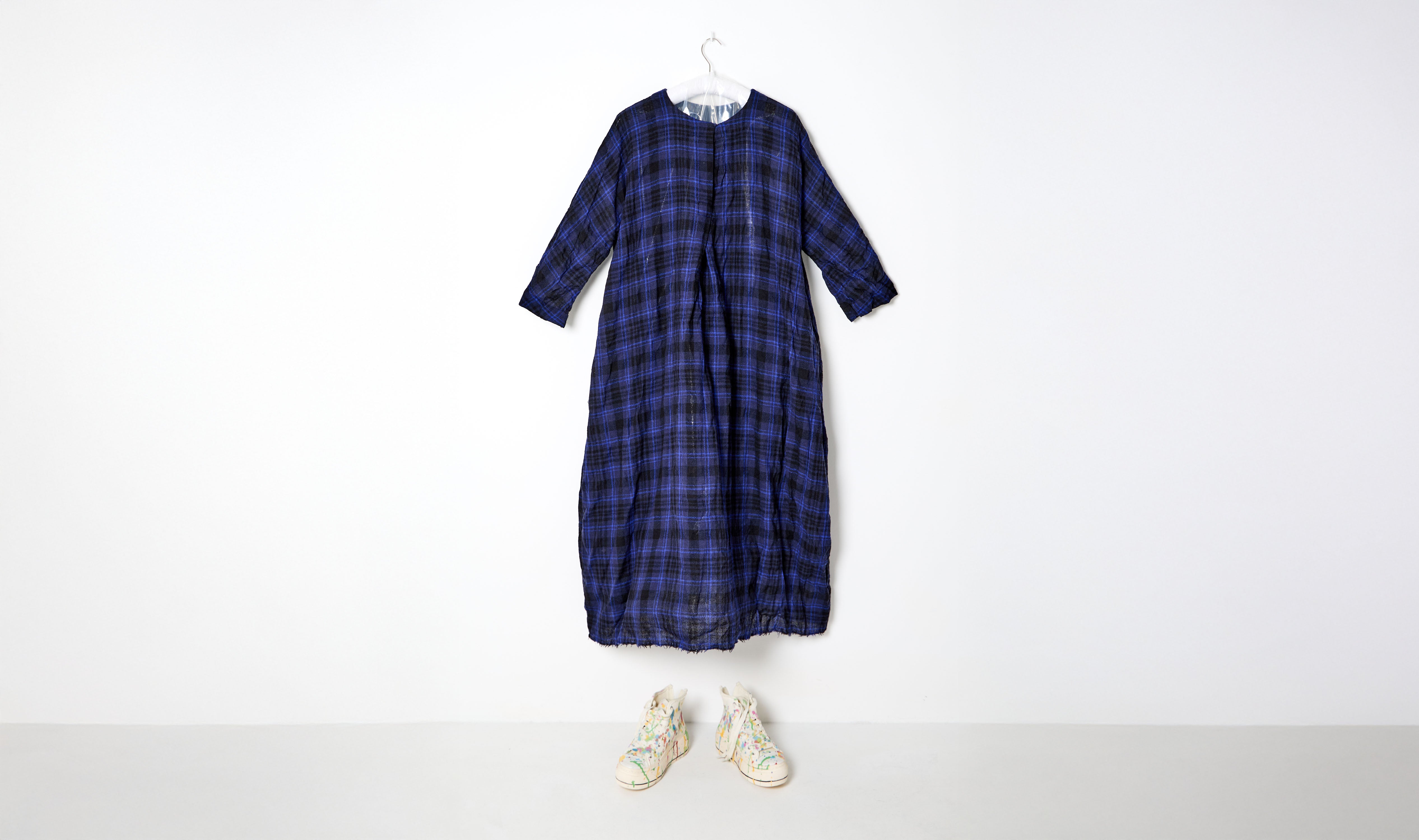 Blue Chine Long Tartan Dress