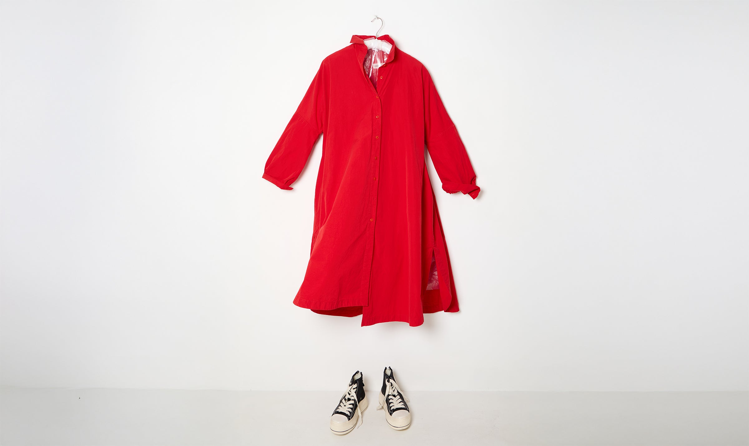 red cotton shirt dress