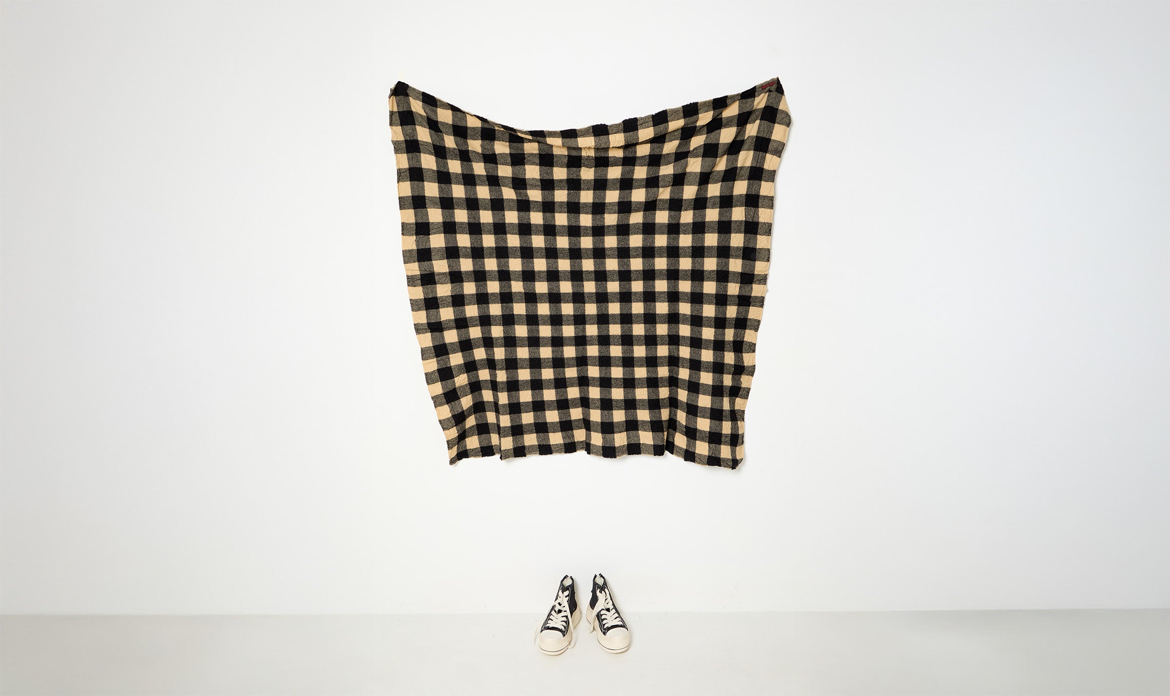 natural beige/black tartan scarf
