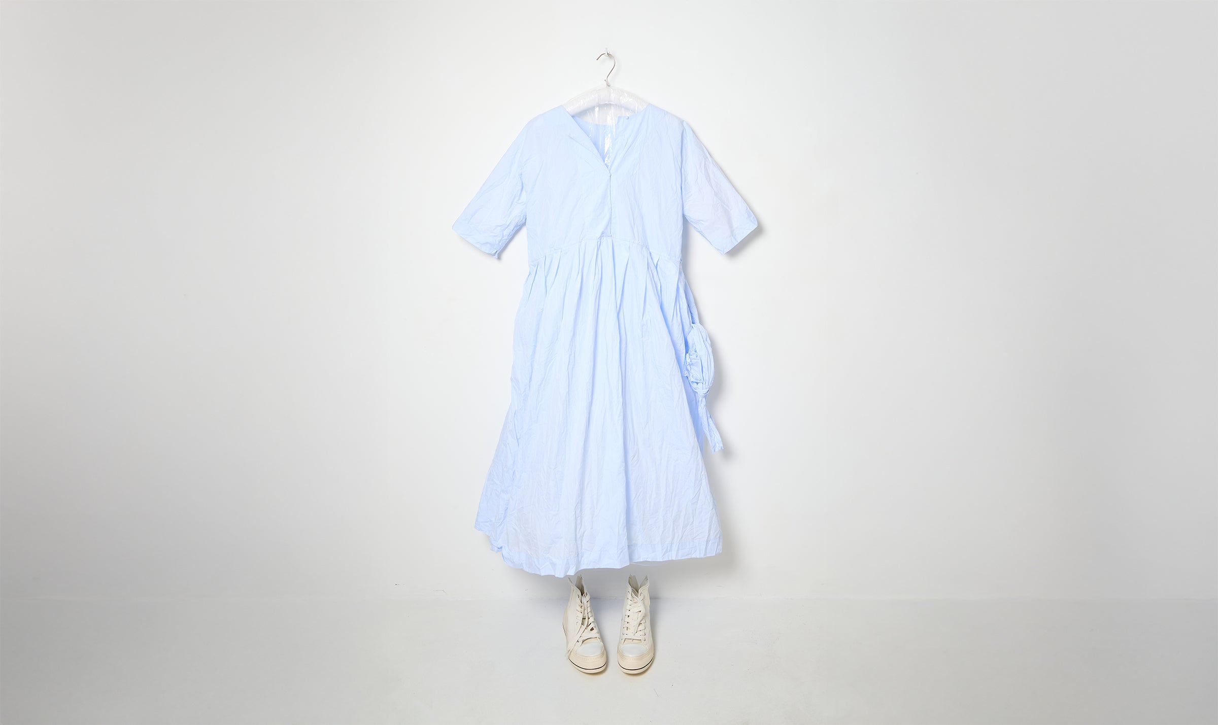 washed worker light blue flared dress