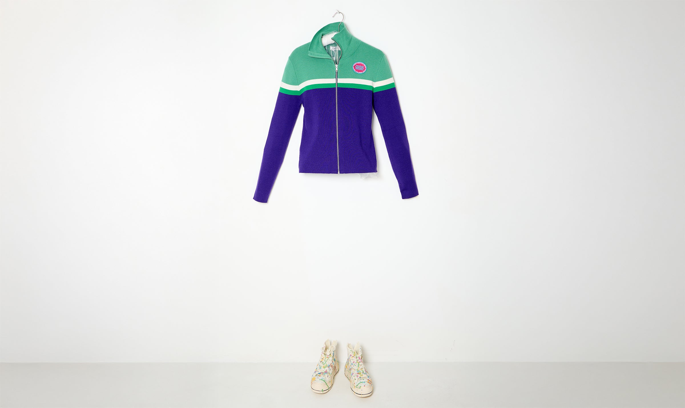 purple green merino wool zipped sweather