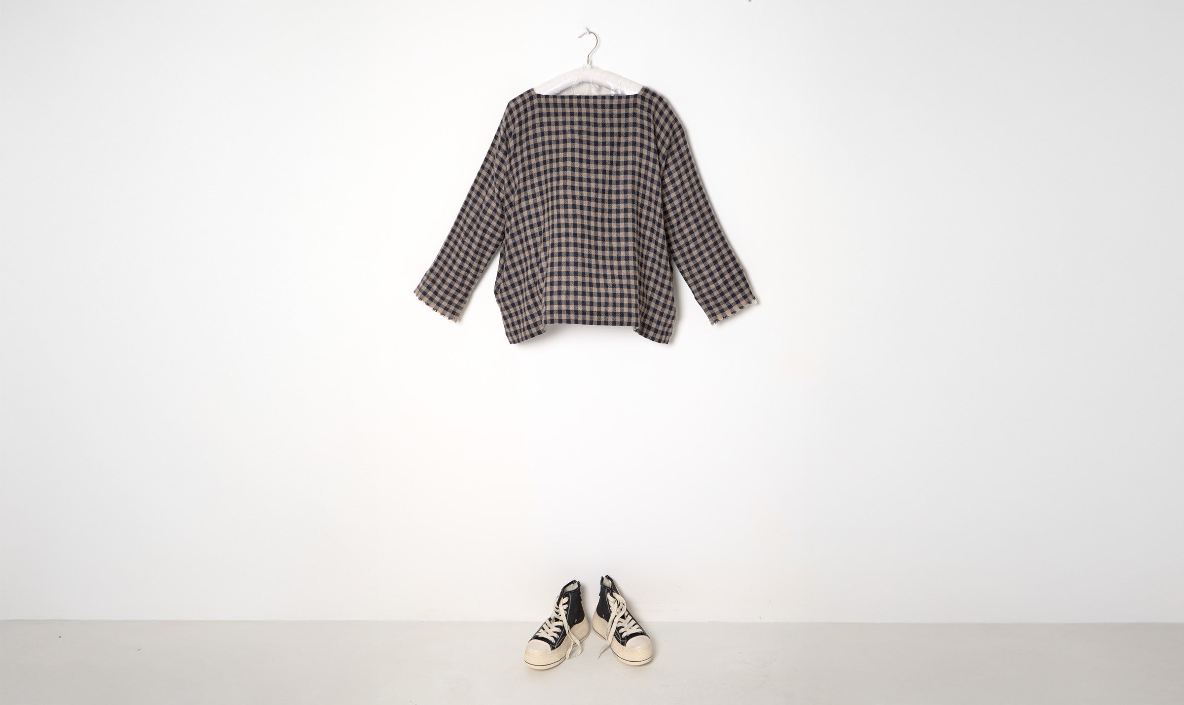 blue beige check cashmere blouse