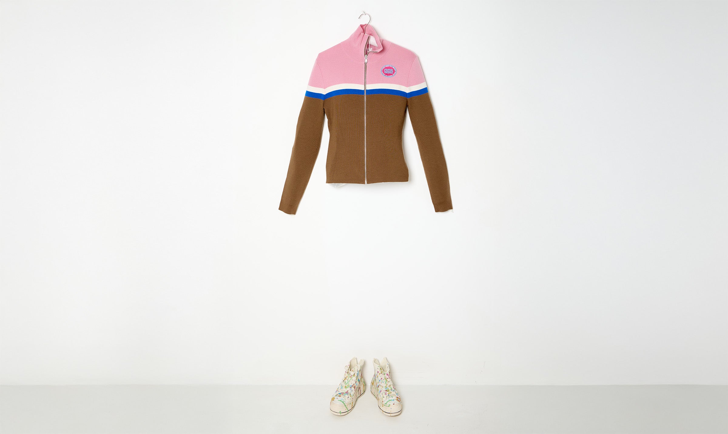 chocolate pink merino wool zipped sweather