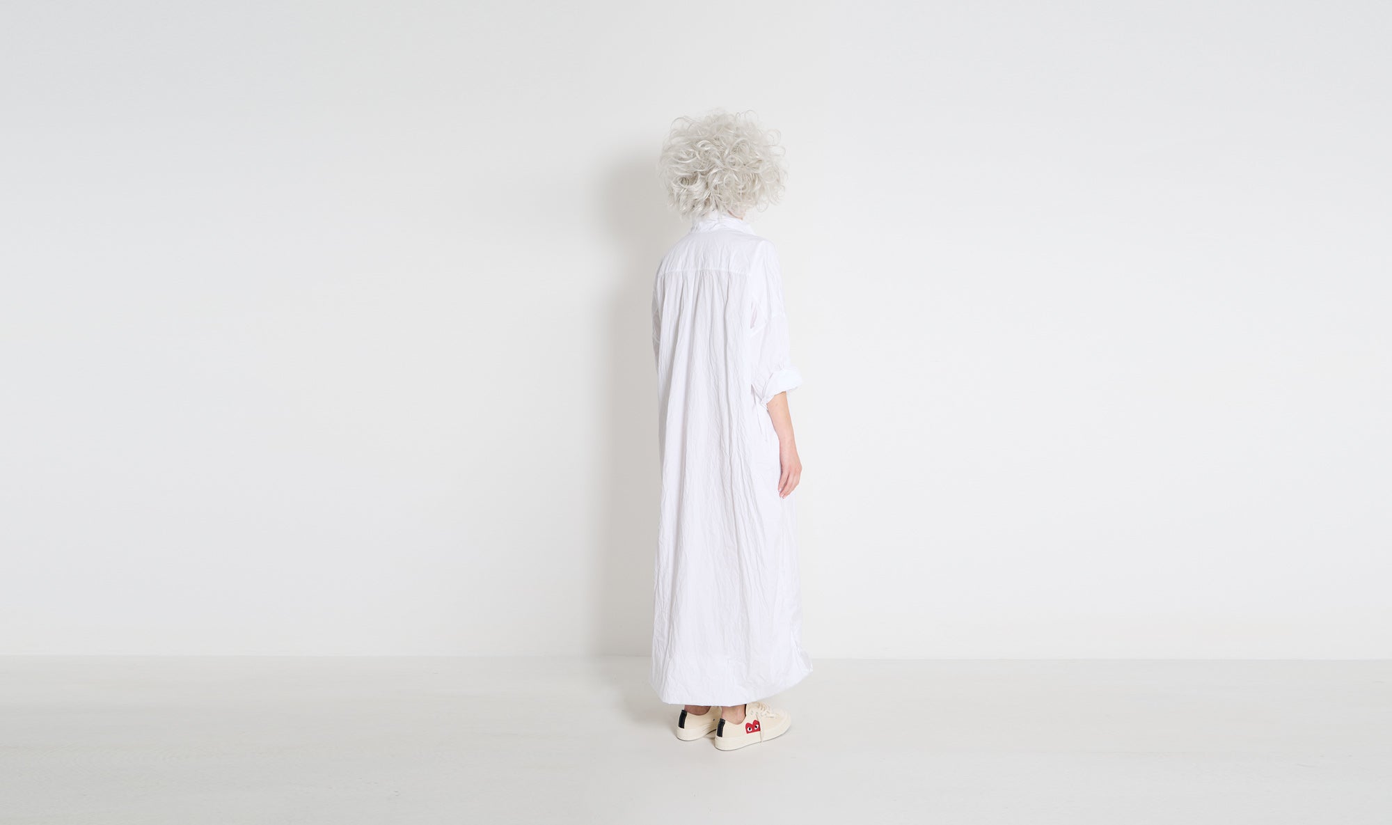 white wrinkled cotton dress