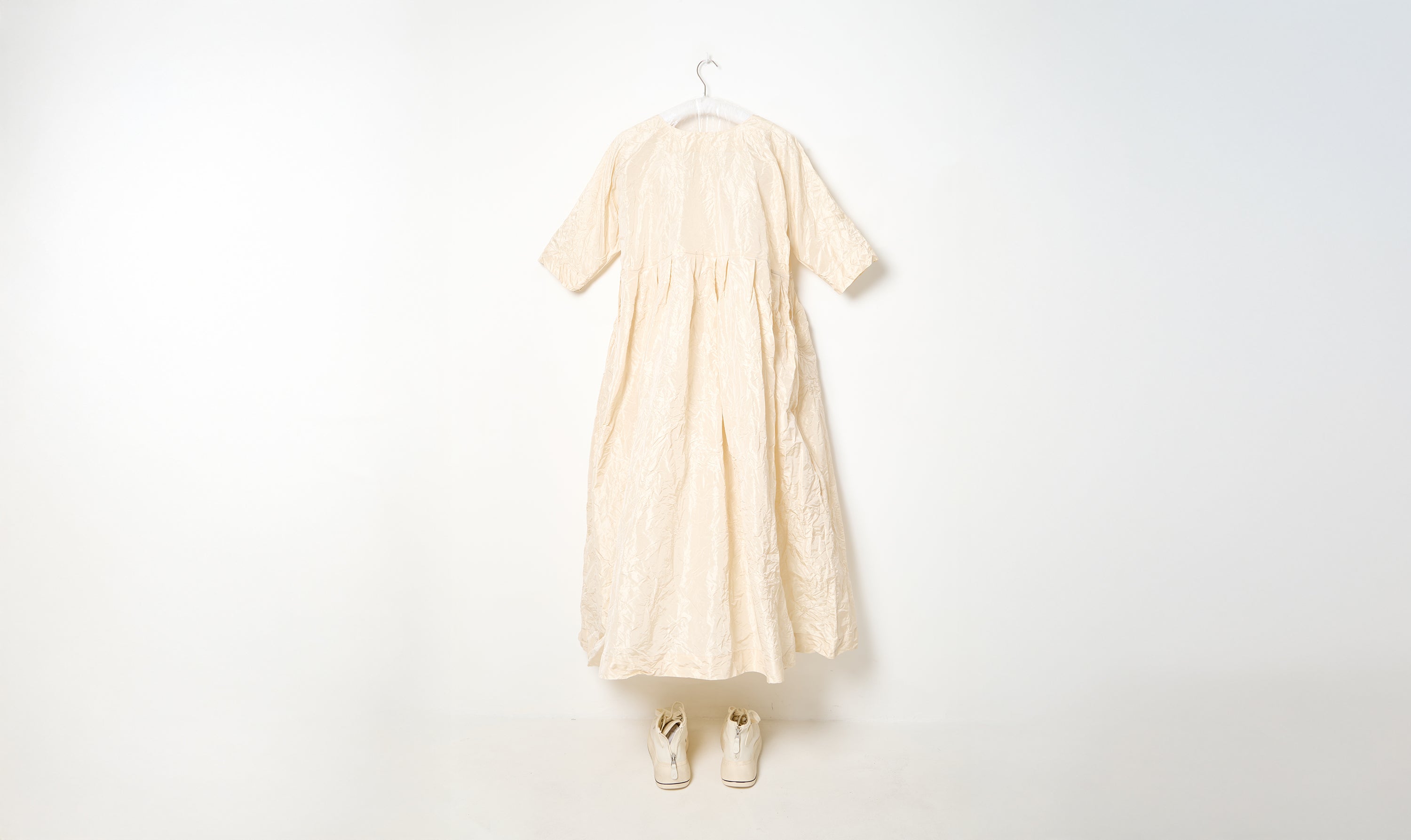washed champagne beige silk operaio dress