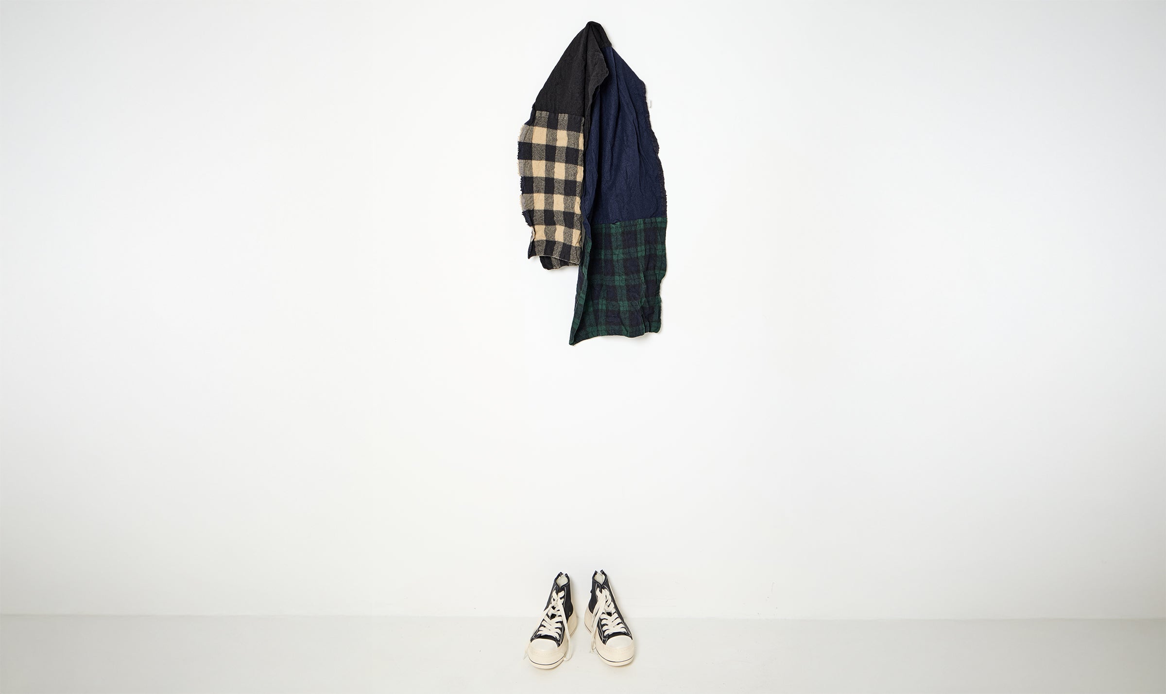 wool gauze tartan patchwork blouse and patchwork scarf