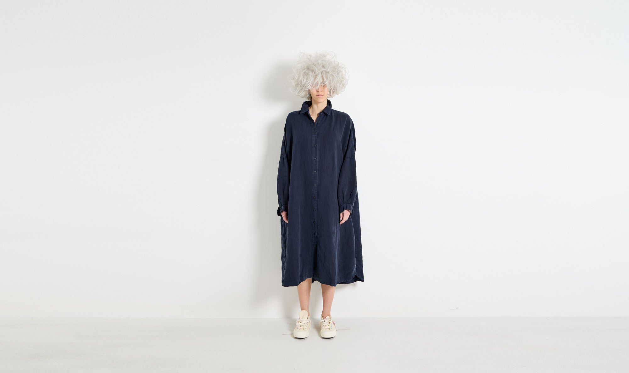 abito camicia in cotone blu navy lavato