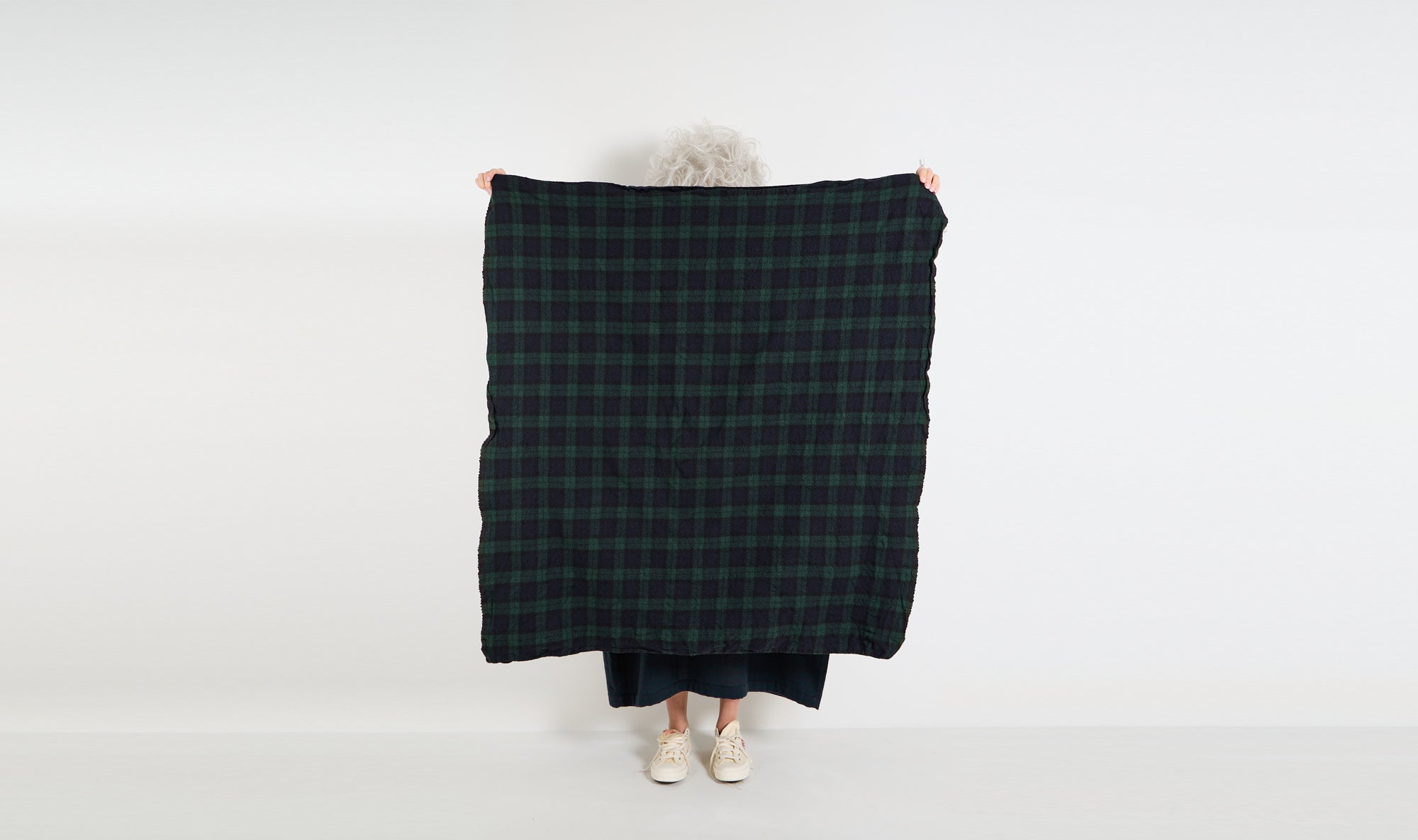 tartan blue black green wool scarf