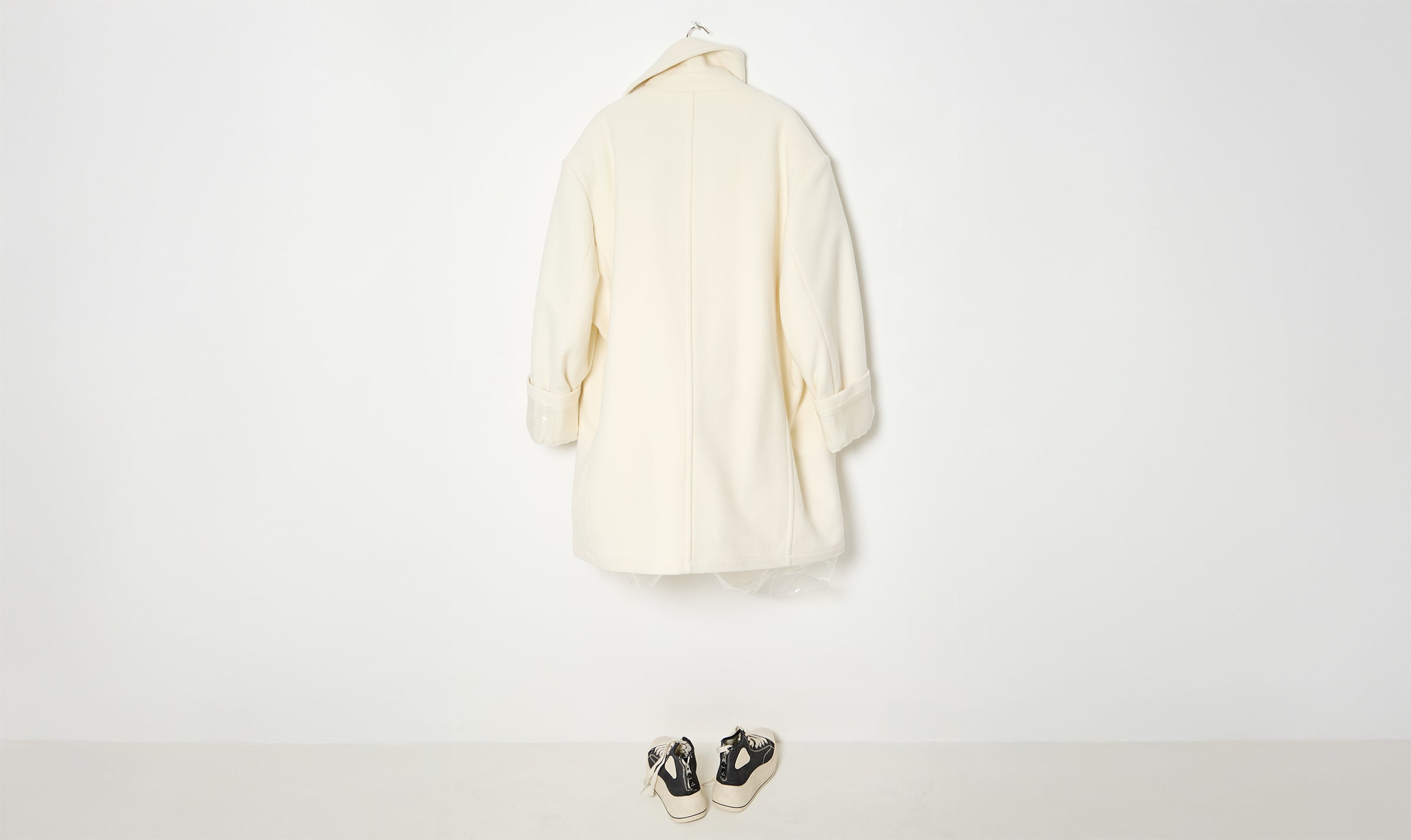 ivory woolen double-breasted coat