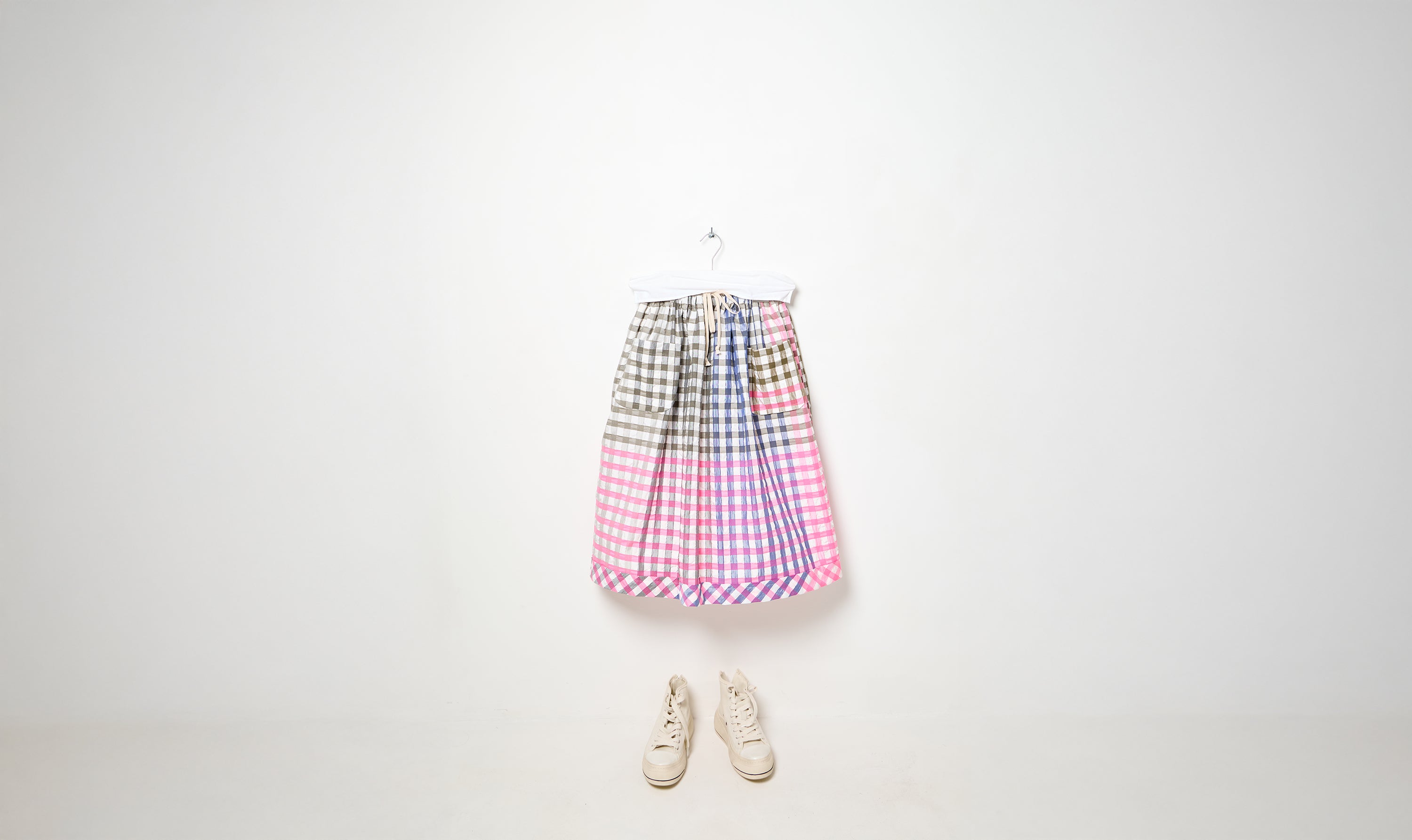 multicolor check patchwork light cotton skirt
