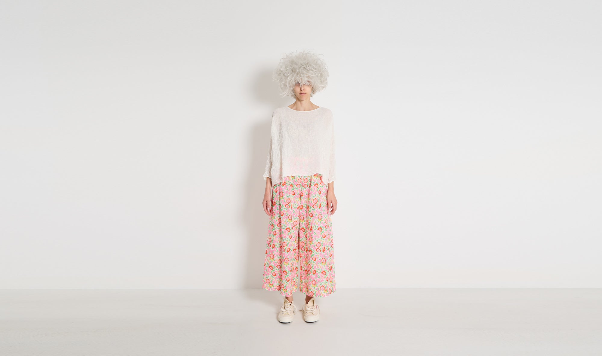 pink red flowers cotton large trousers