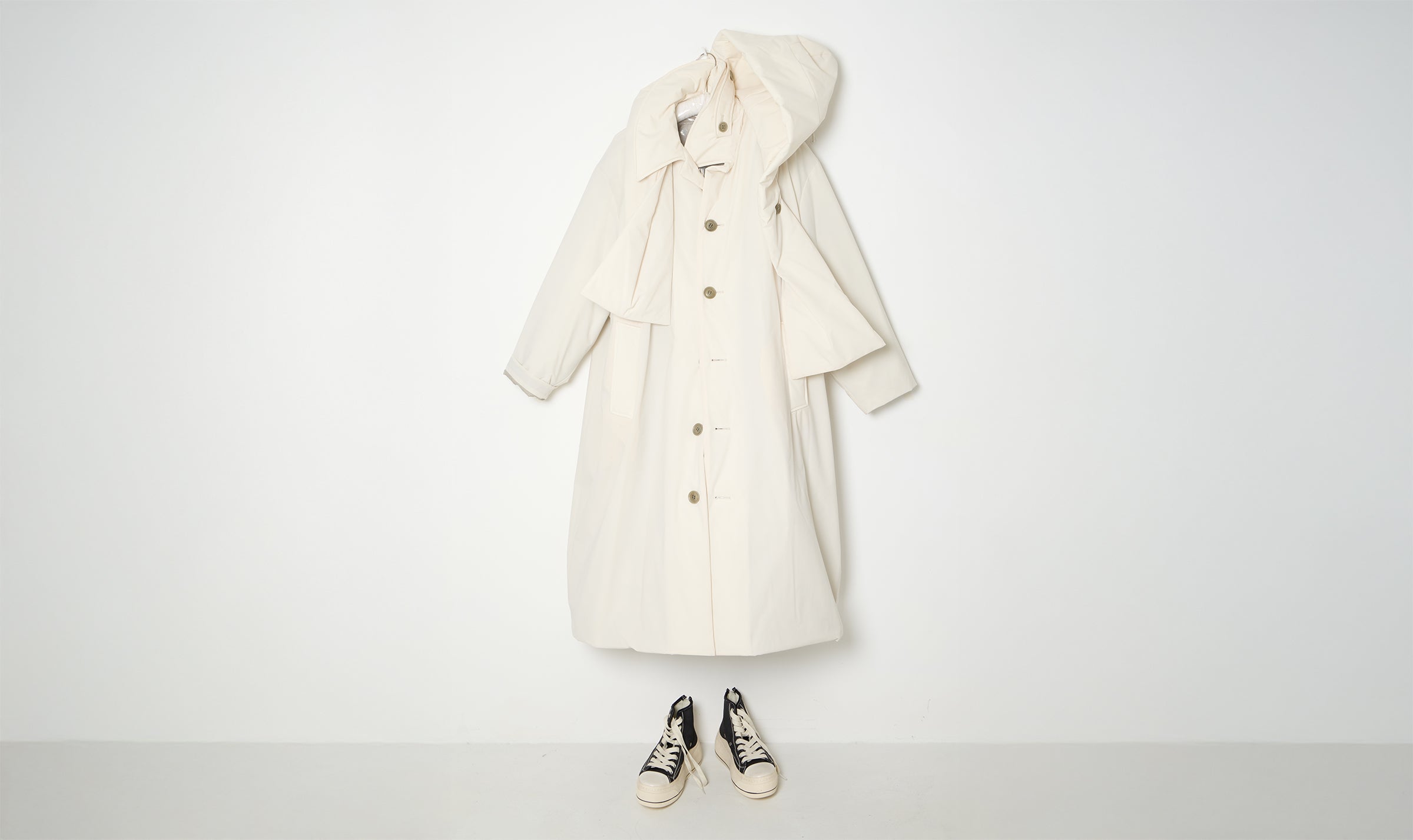 soft off white padded trench coat