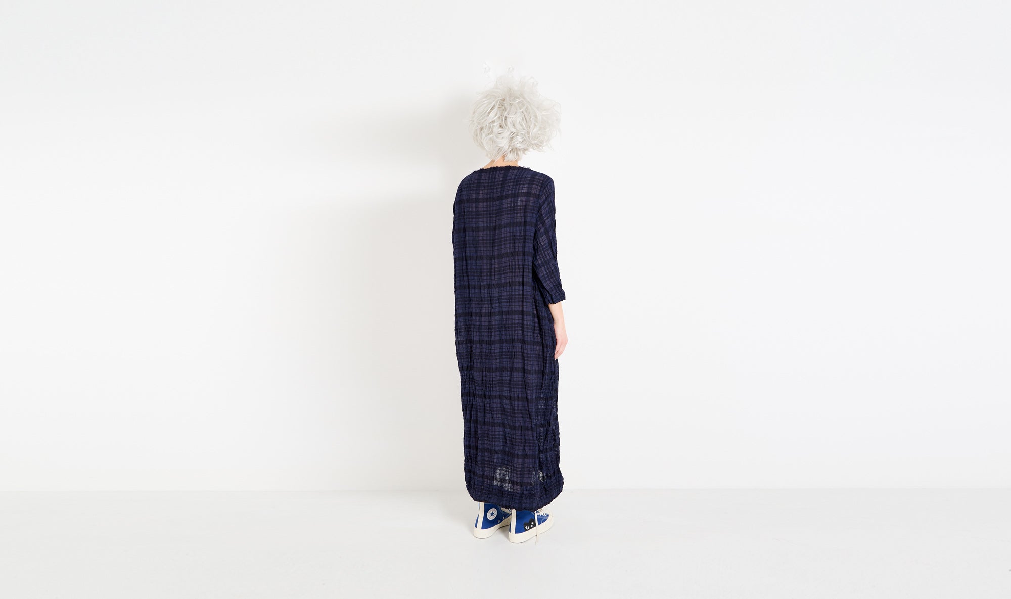 blue tartan long dress