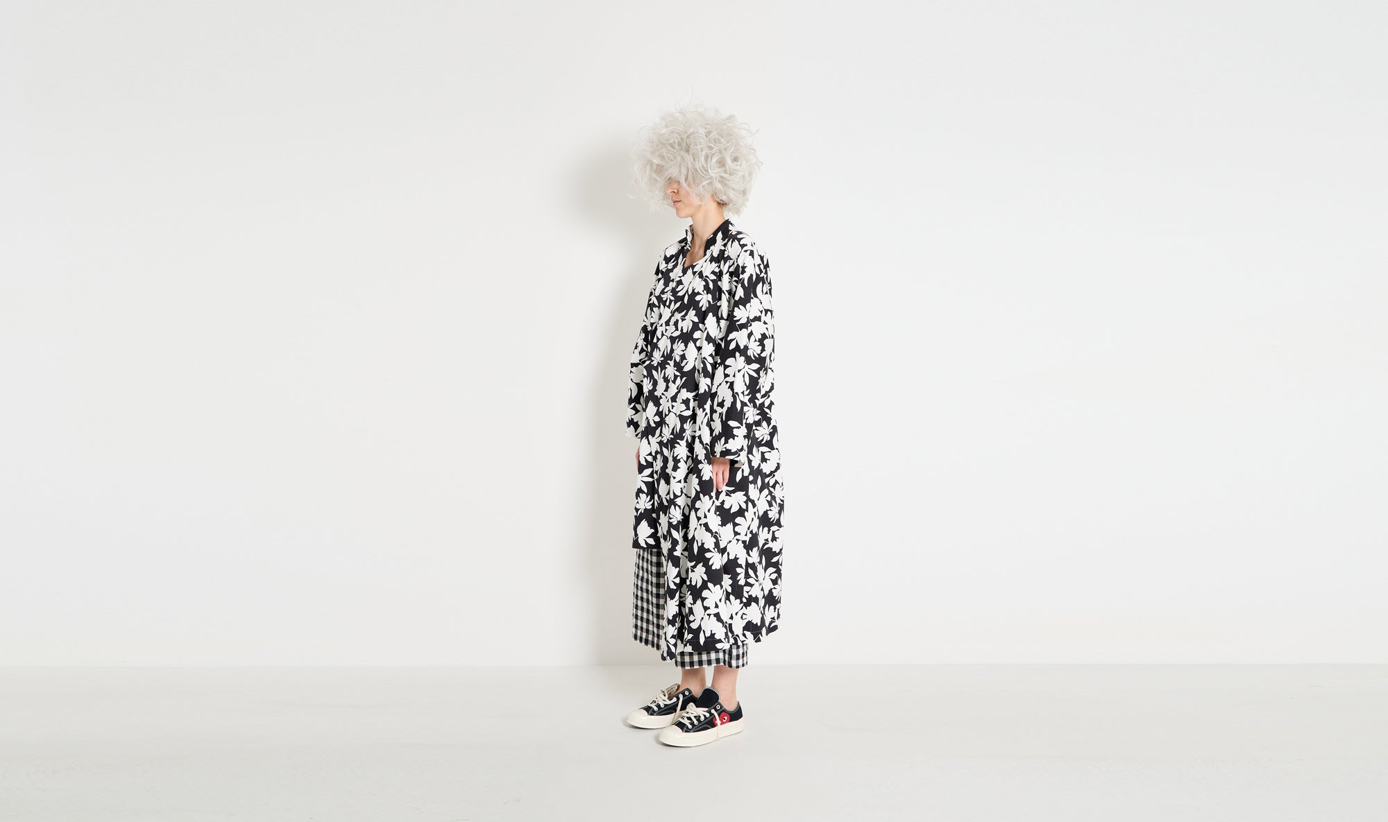 white flowers flared overcoat