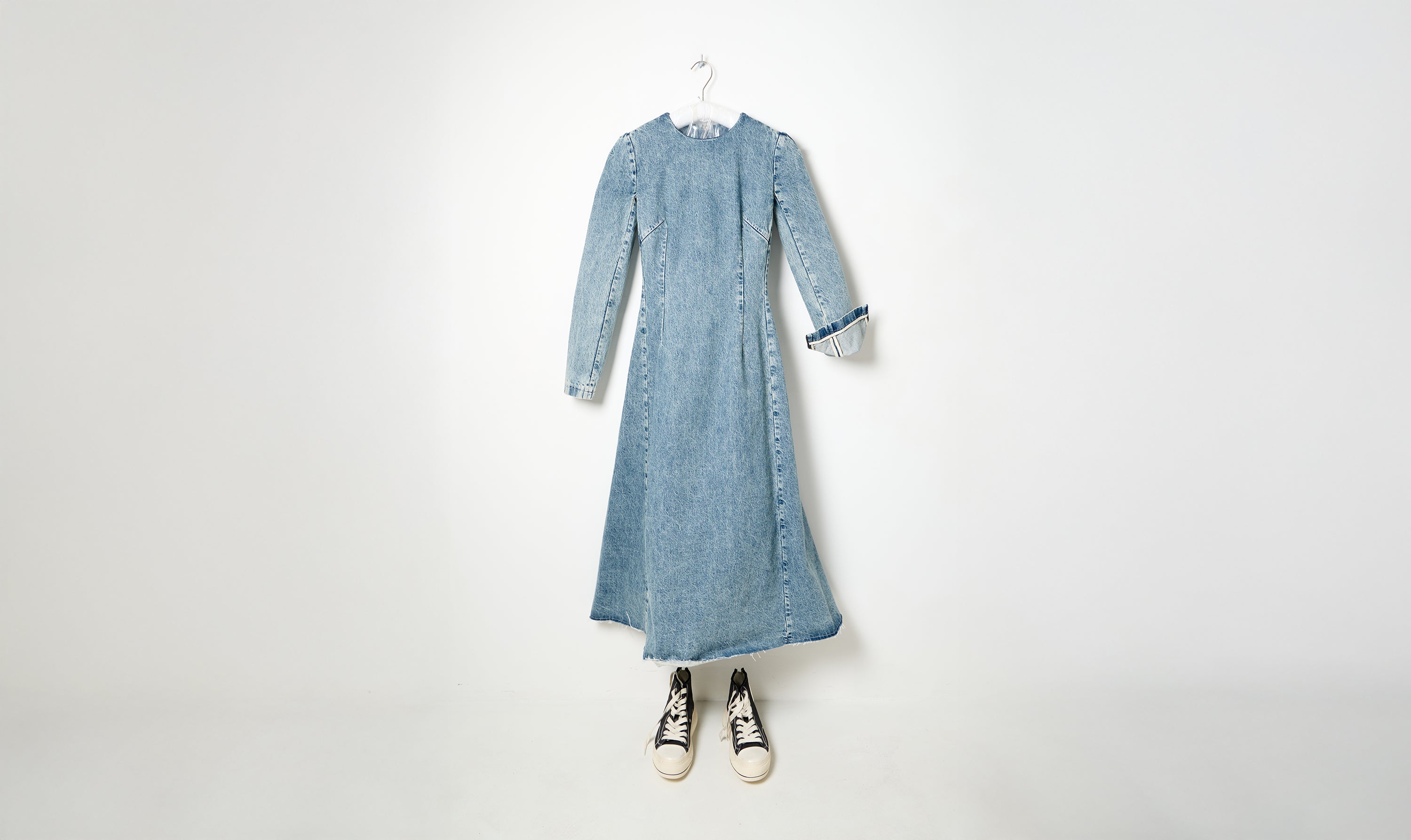 cotton ice blue denim midi dress