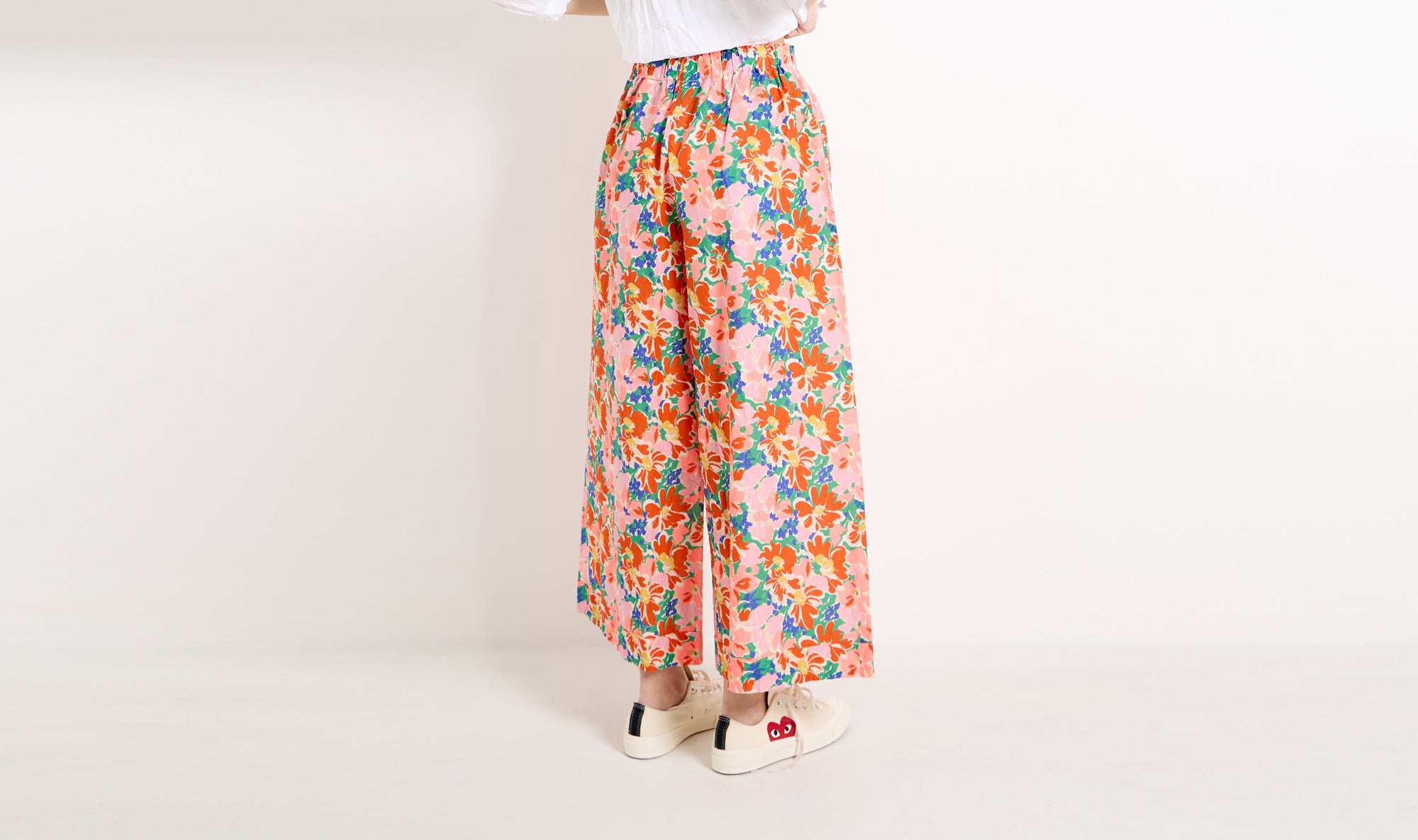 pink red big flowers cotton large trousers