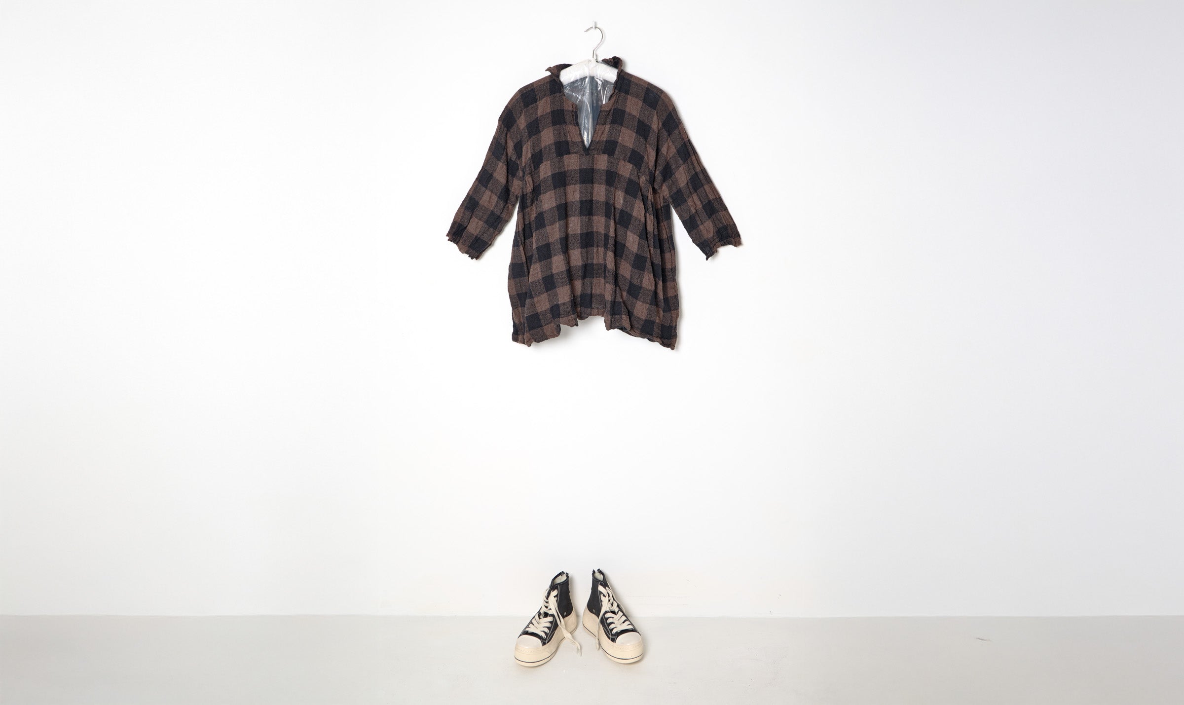 black brown check wool tunic
