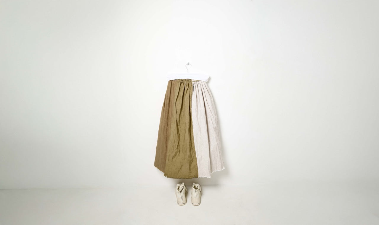washed natural ecru beige split cotton skirt