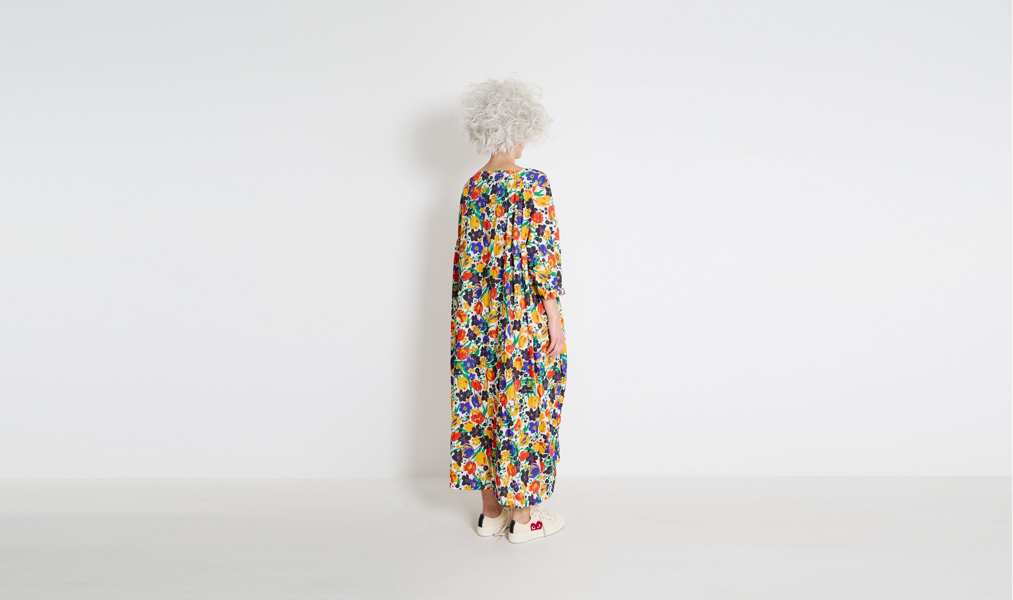 flowers flared long cotton dress