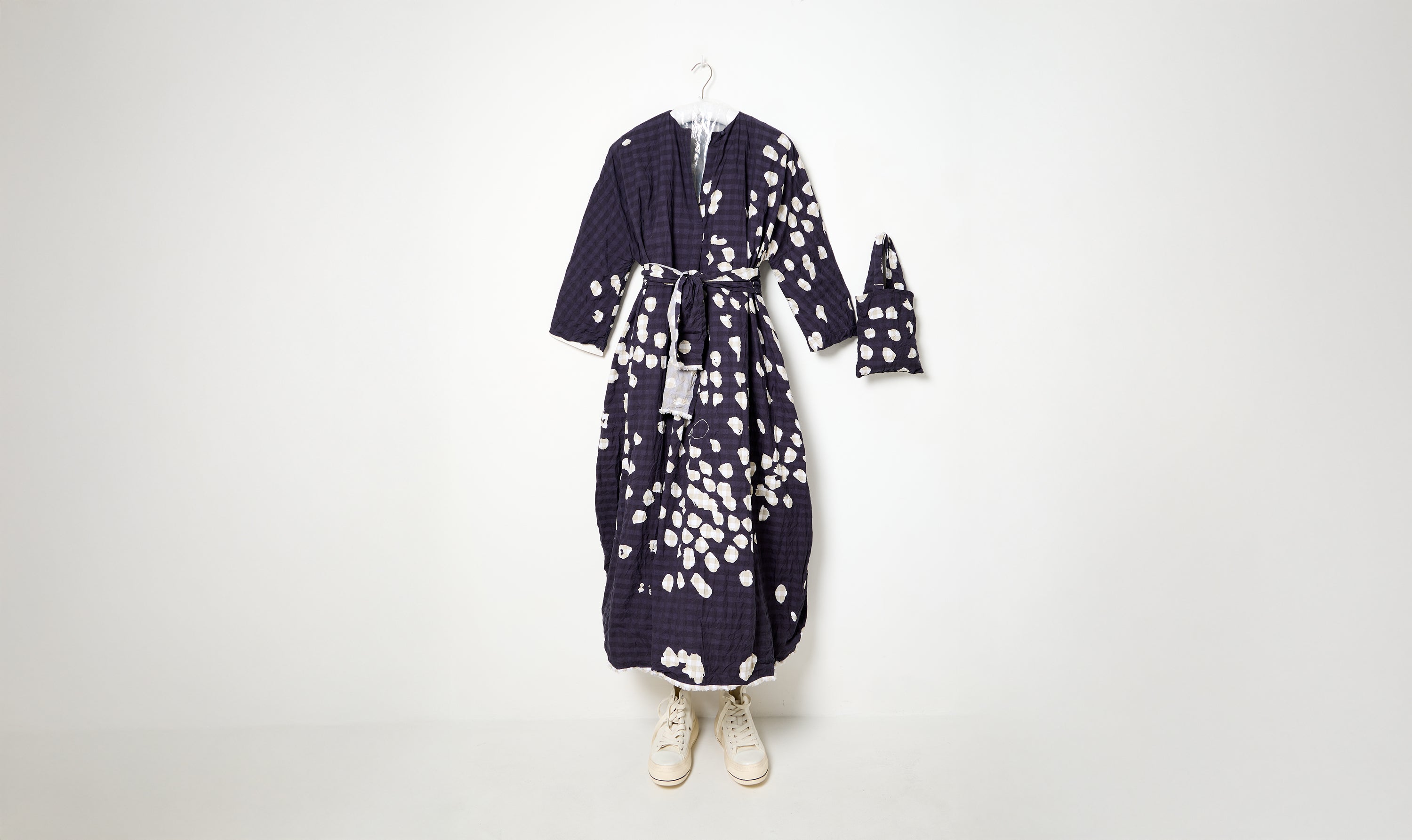 wide cotton abstract print on check dress