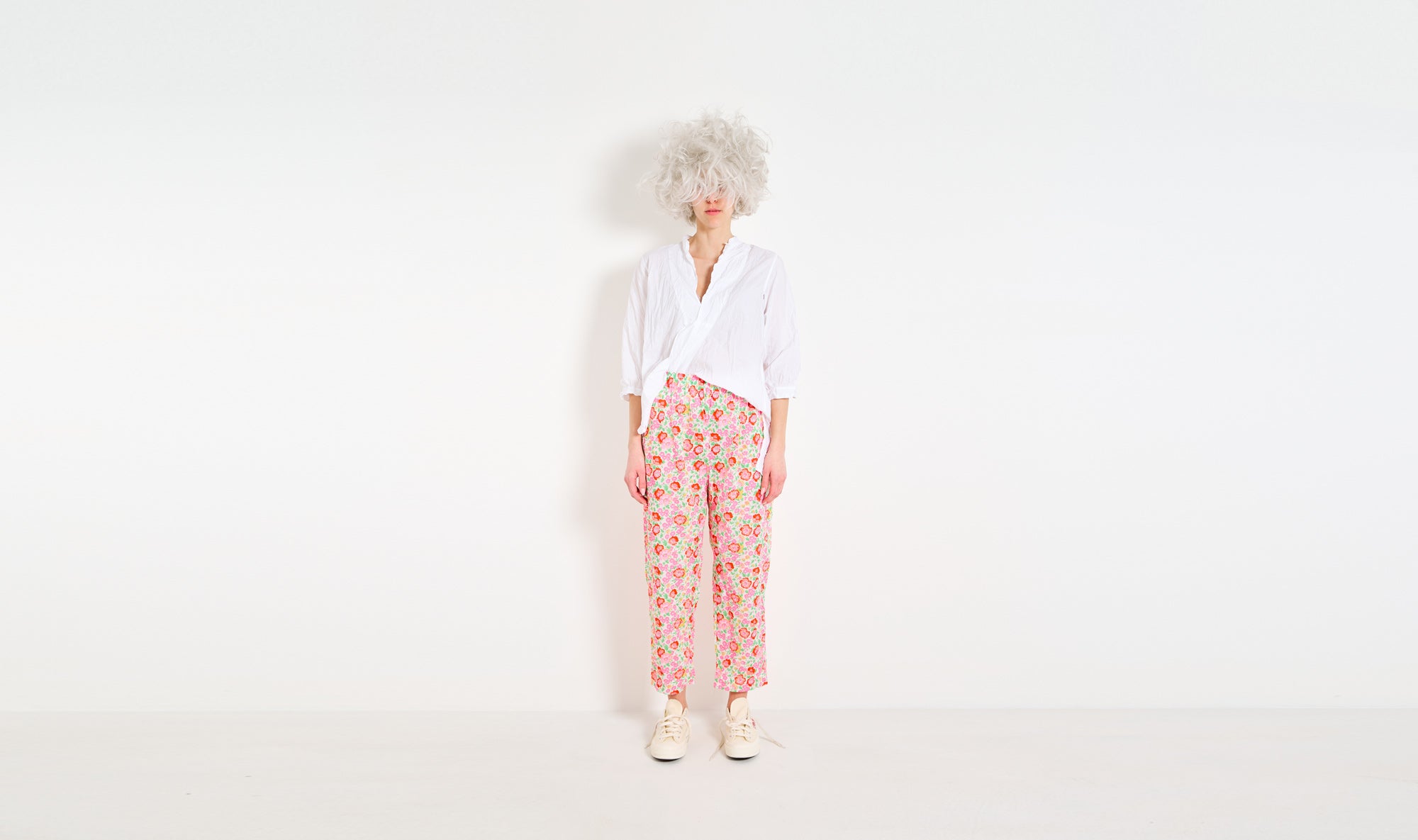 pink red flowers cotton trousers