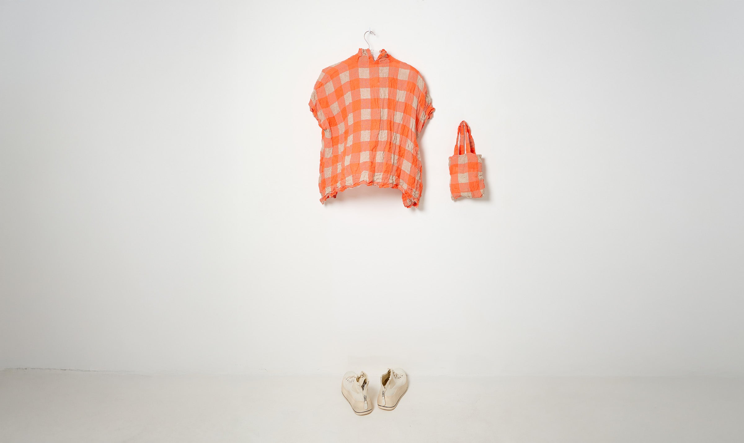 washed orange check linen shirt