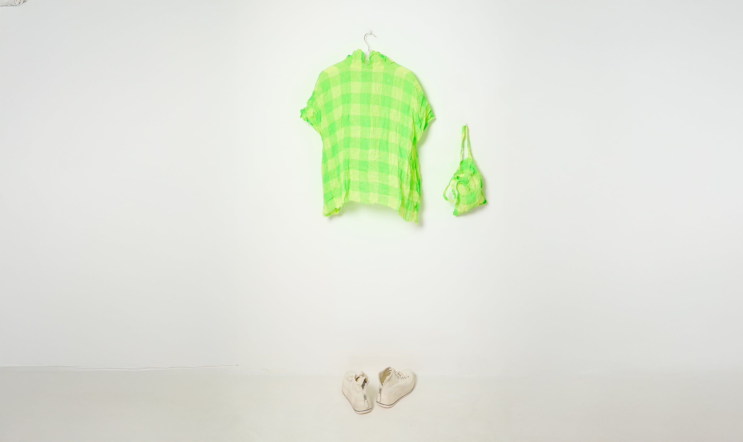 washed green check linen shirt