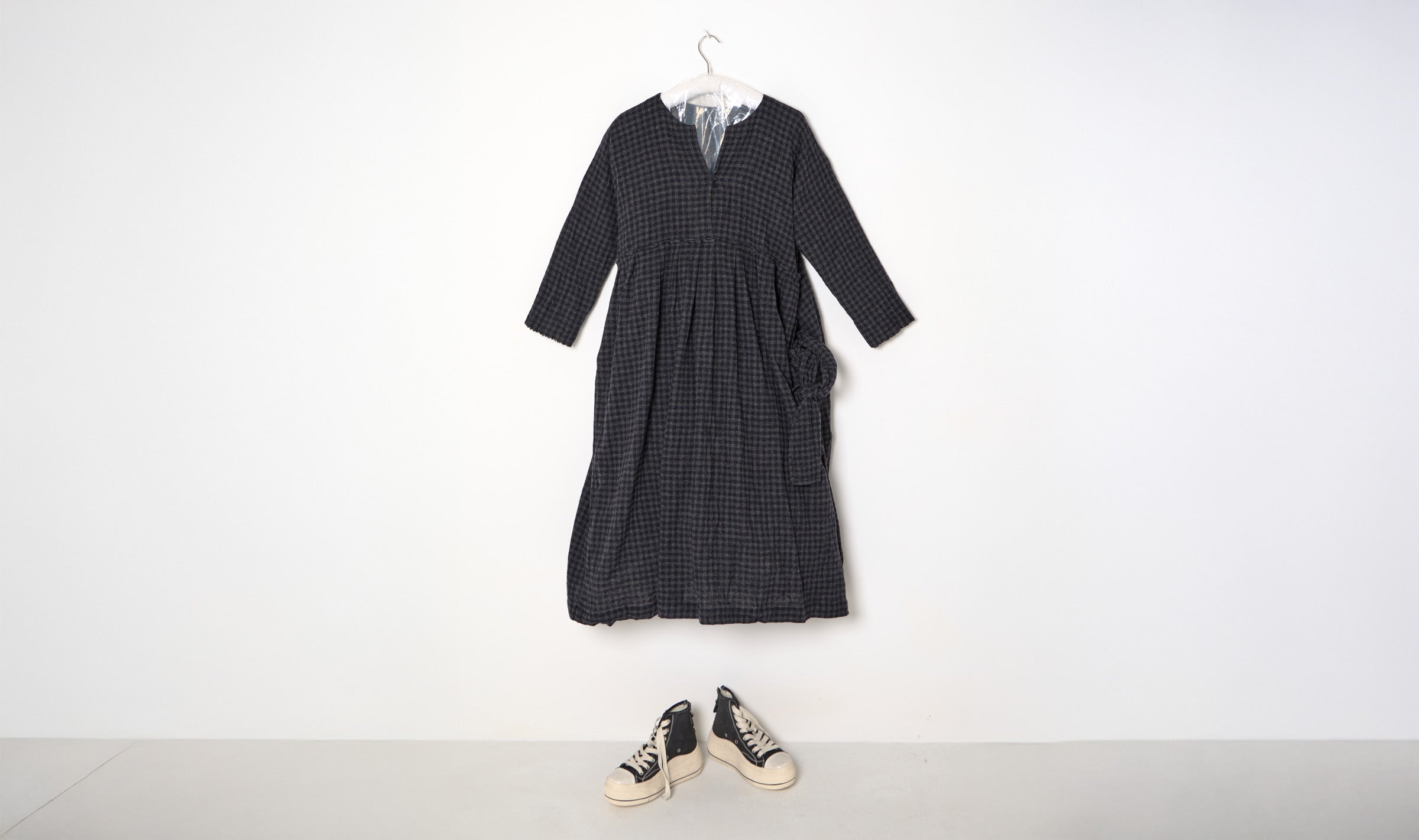 Wool Check Long Dress